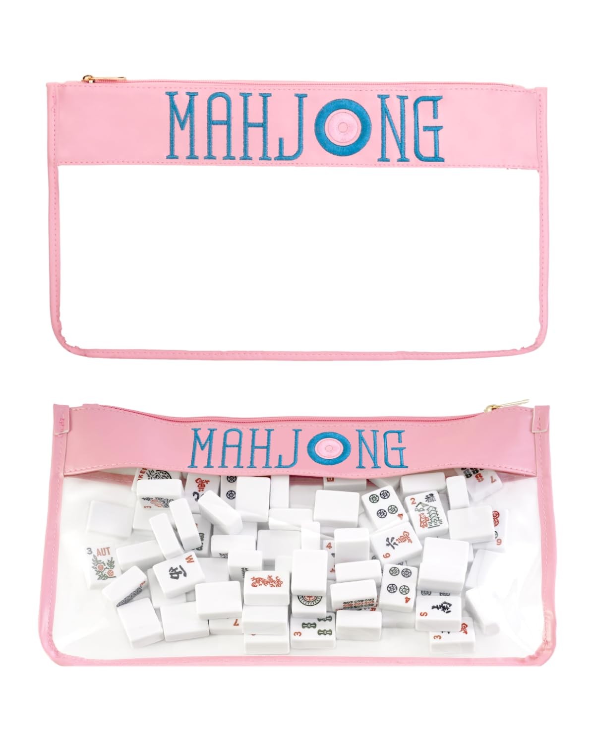 ® American Mahjong Tiles Bag with Zipper – Pink Empty Clear Carrying Case Onl…