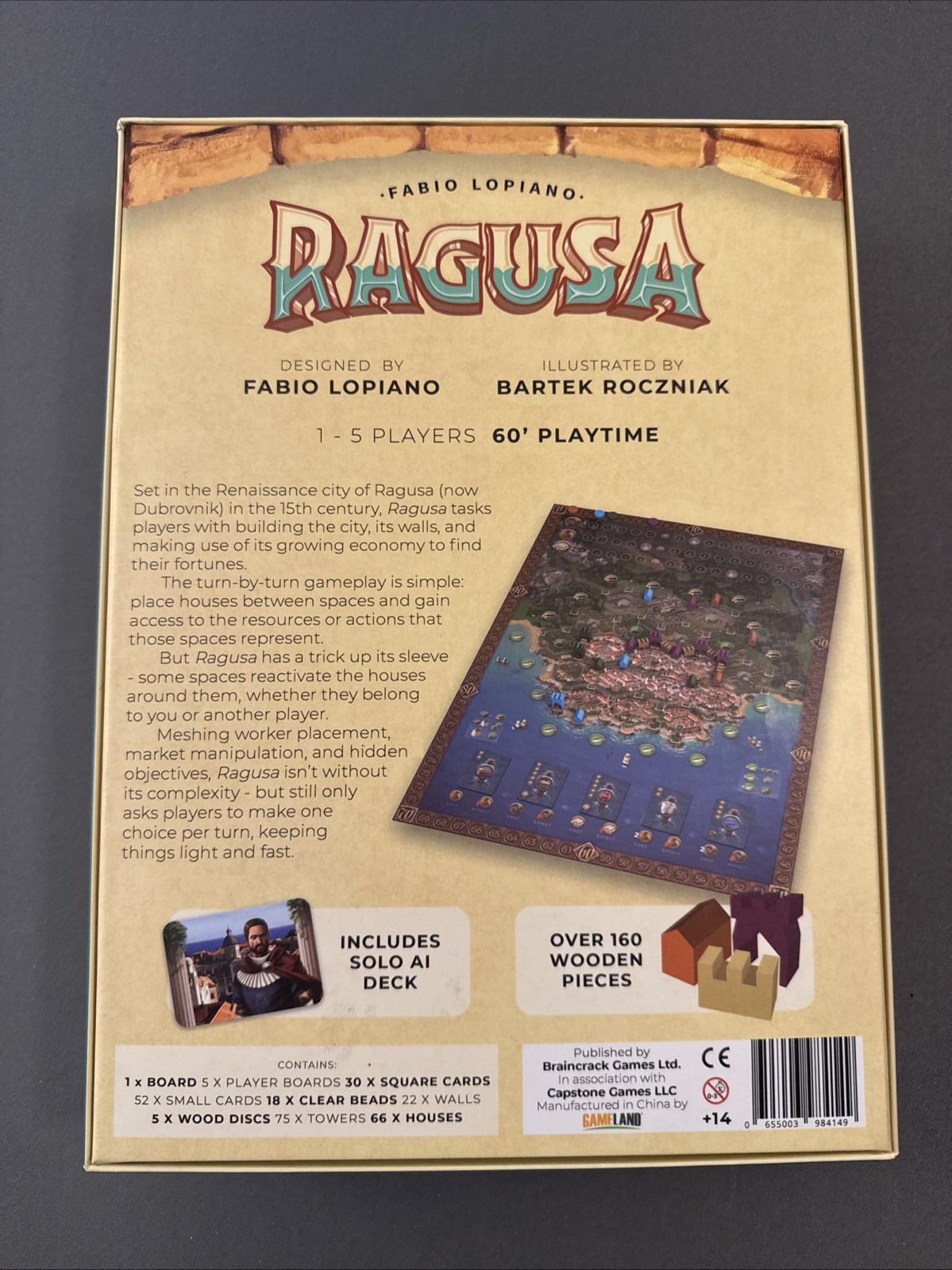 Ragusa – Board Game – Capstone Games – Strategy – Incl. Solo & 160 Wooden Pieces