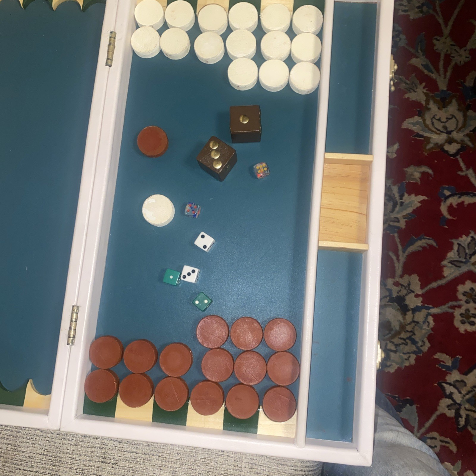 Handmade Wooden Backgammon Set – Complete With 3 Sets Of Small Dice & 1 Set Big