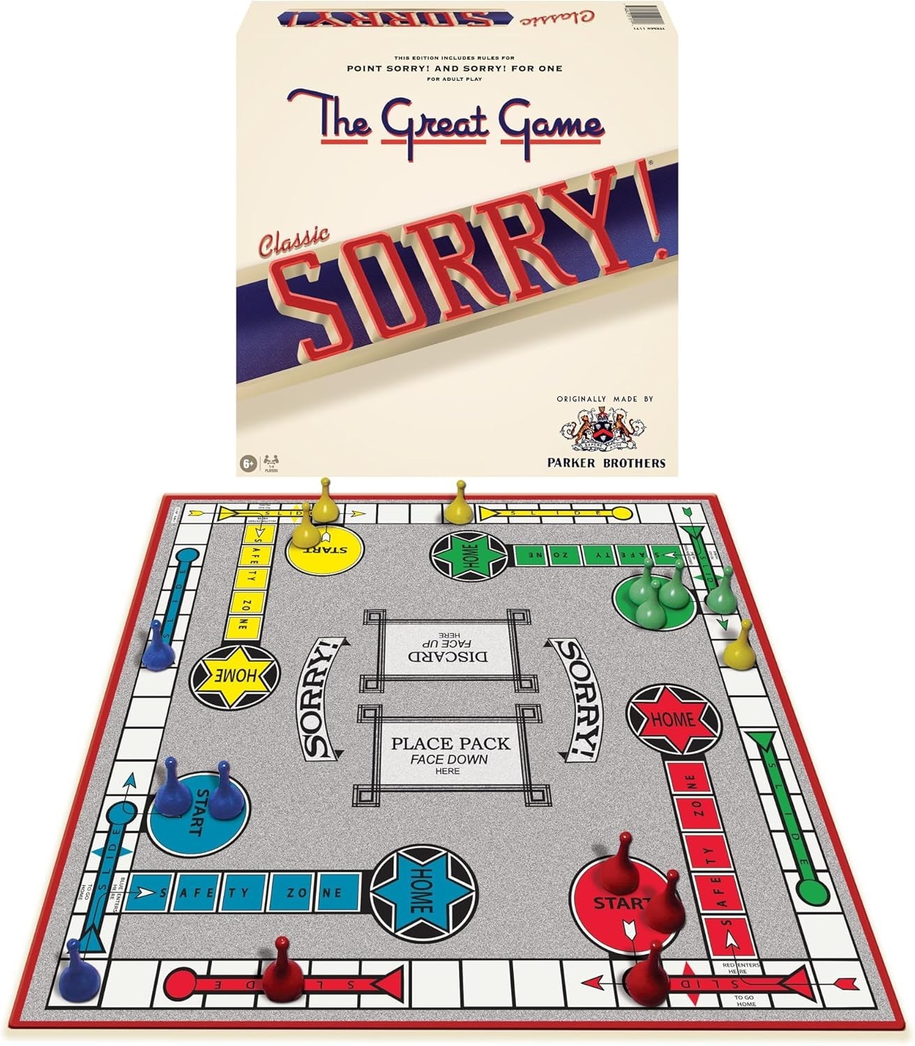 Sorry! Classic Board Game with 16 Pawns & Illustrated Instructions – 10.5in