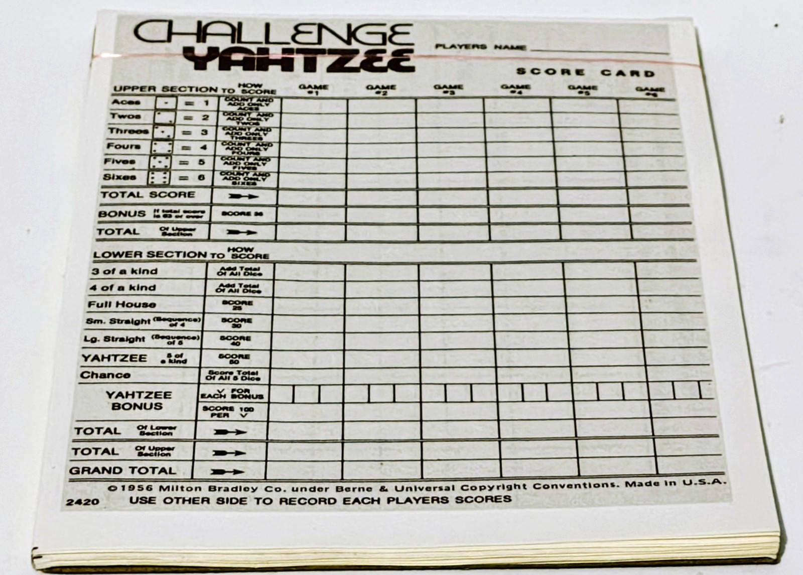 Challenge Yahtzee – Milton Bradley Board Game – Complete – Vintage 1978