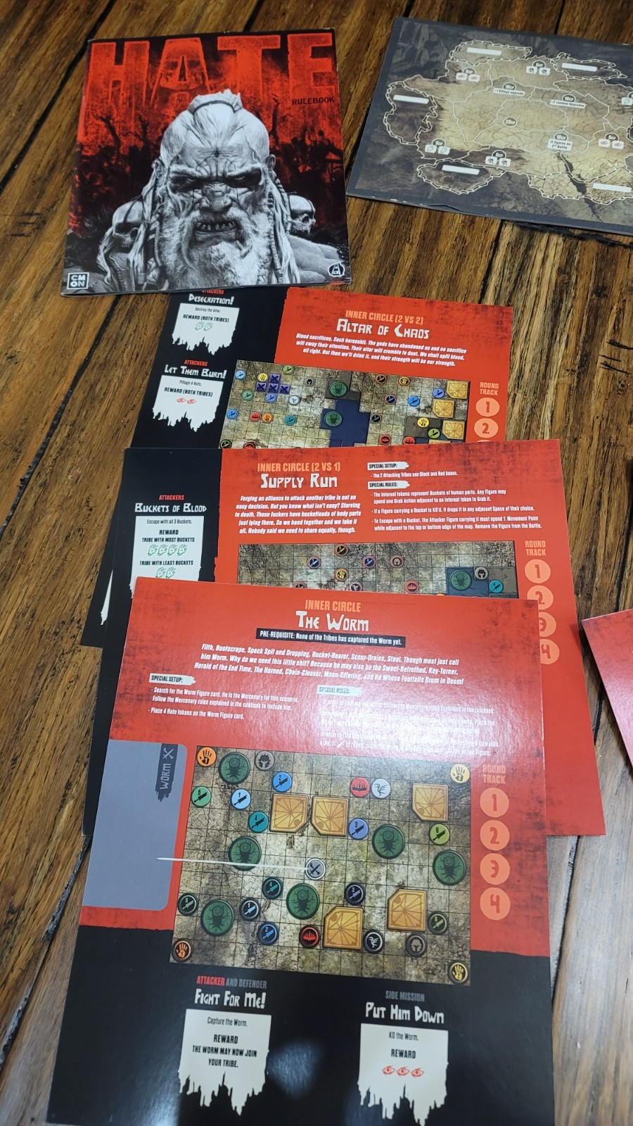 Hate Board Game – CMON – Rule Book and Scenarios and Sheetpads