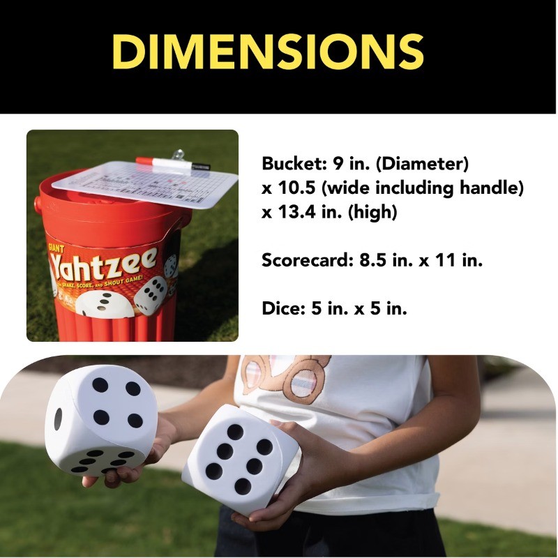 Giant Yahtzee Foam Dice Game with Storage Bucket & Dry Erase Scoreboard