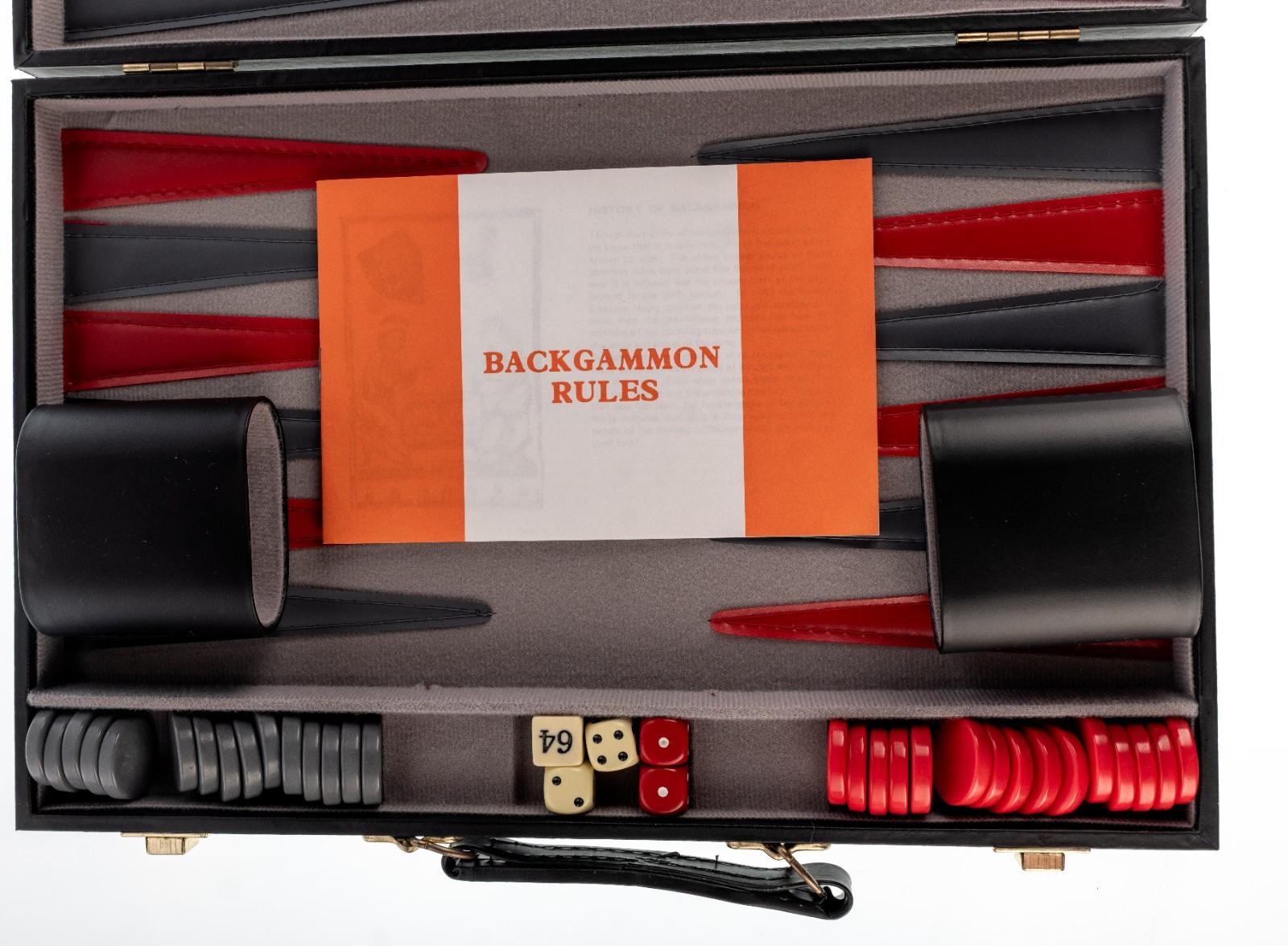 WE Games Backgammon Briefcase Set 204115 2007 Black Red Grey 14.5″ Used Complete