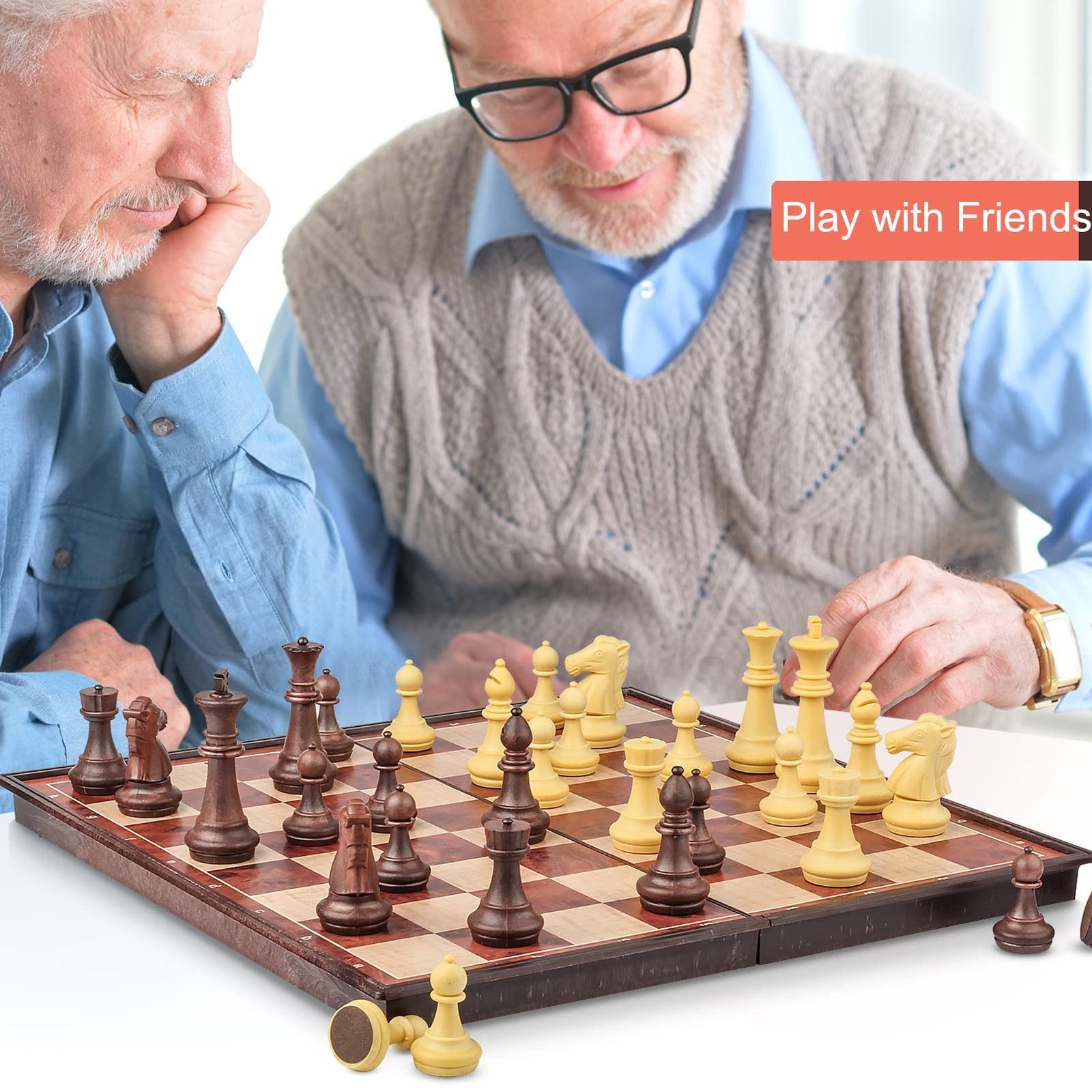 8Inch Mini Magnetic Travel Chess Set, Walnut-Style – Small Portable Pocket F