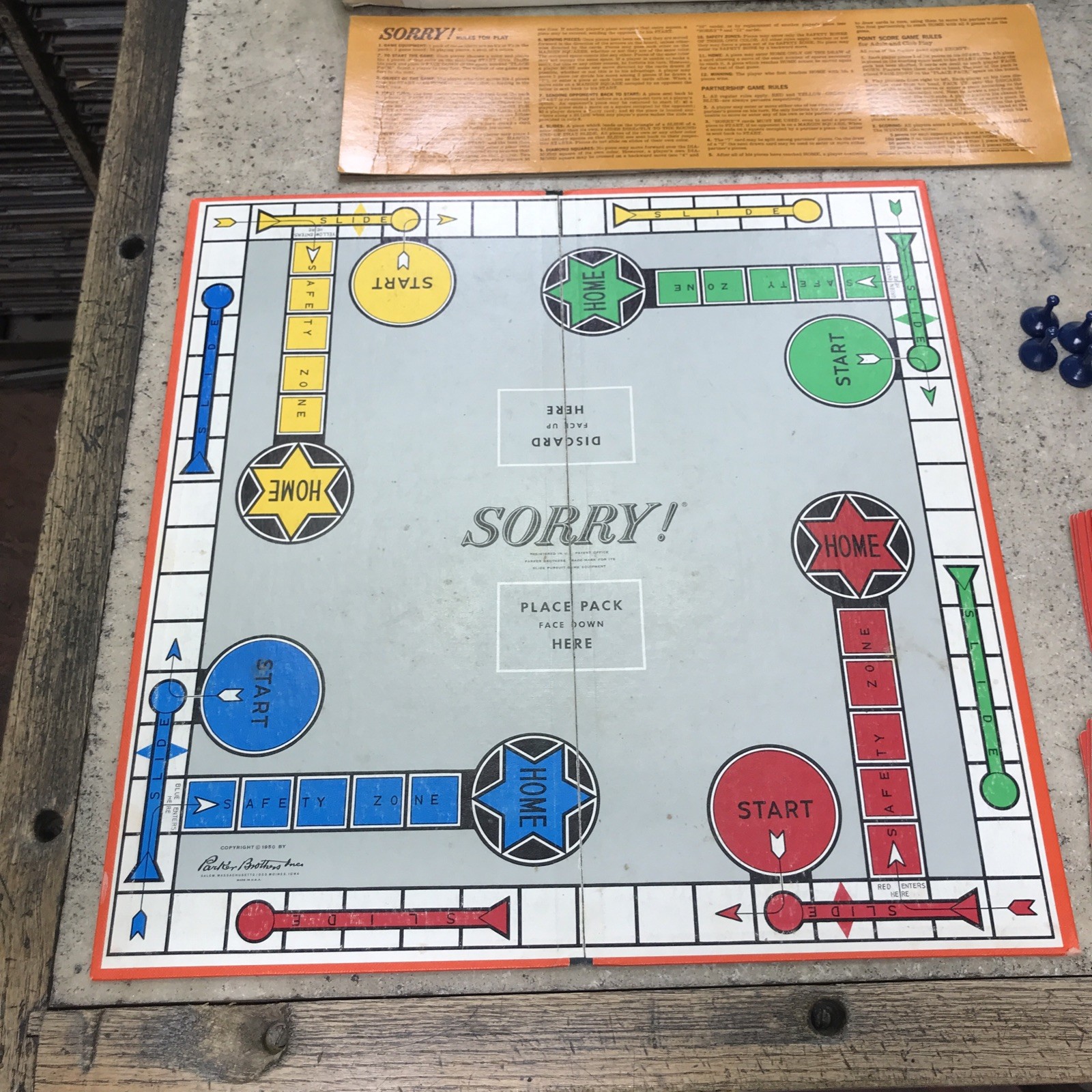 Vintage 1950s 60s SORRY Board Game Parker Brothers 100% Complete – Family Fun!