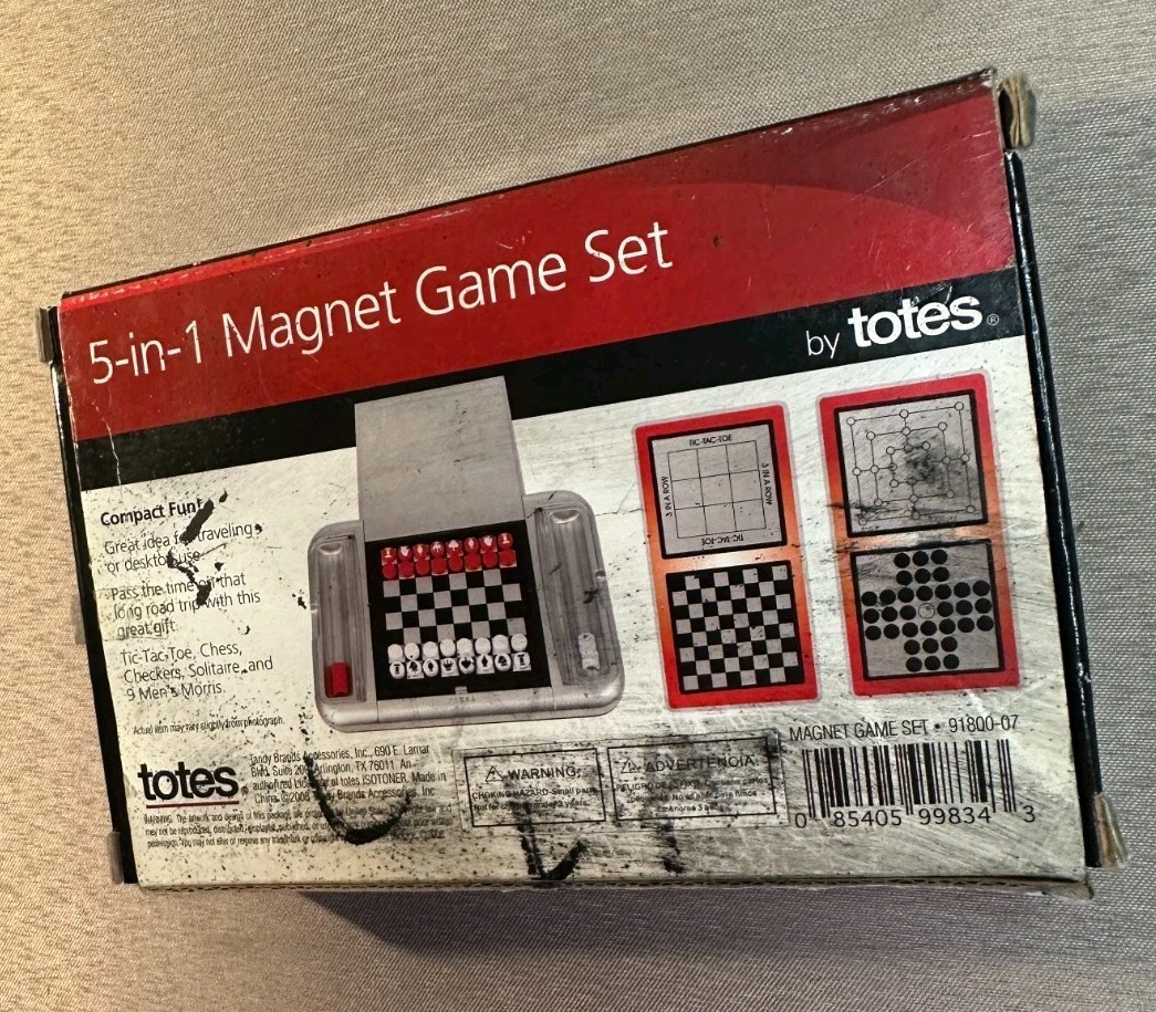 Totes 5-in-1 Magnet Travel Game Set Chess Checkers Solitaire Tic Tac Toe