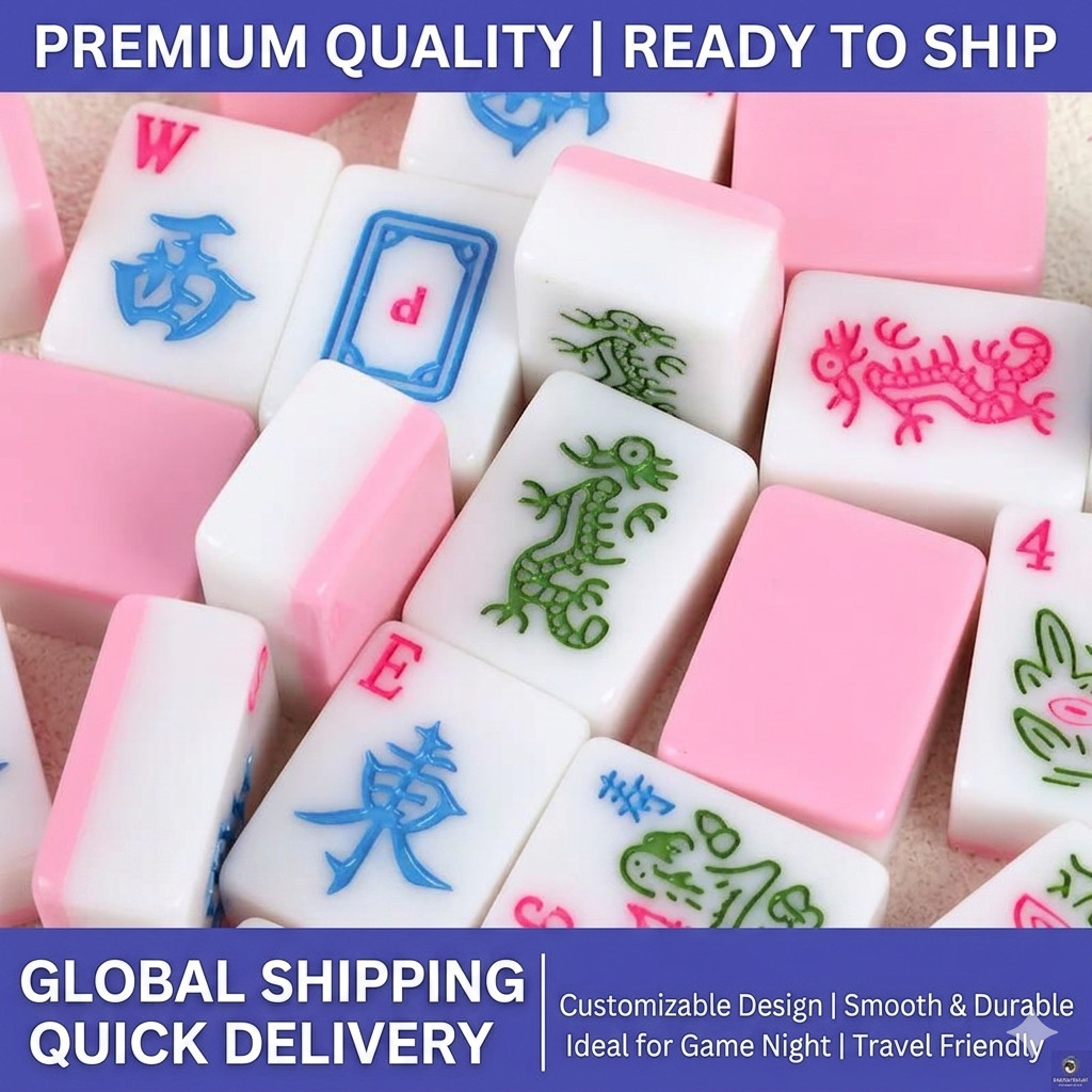 American Mahjong Set 166 Premium Melamine Tiles Pink Pastels Engraved with Joker