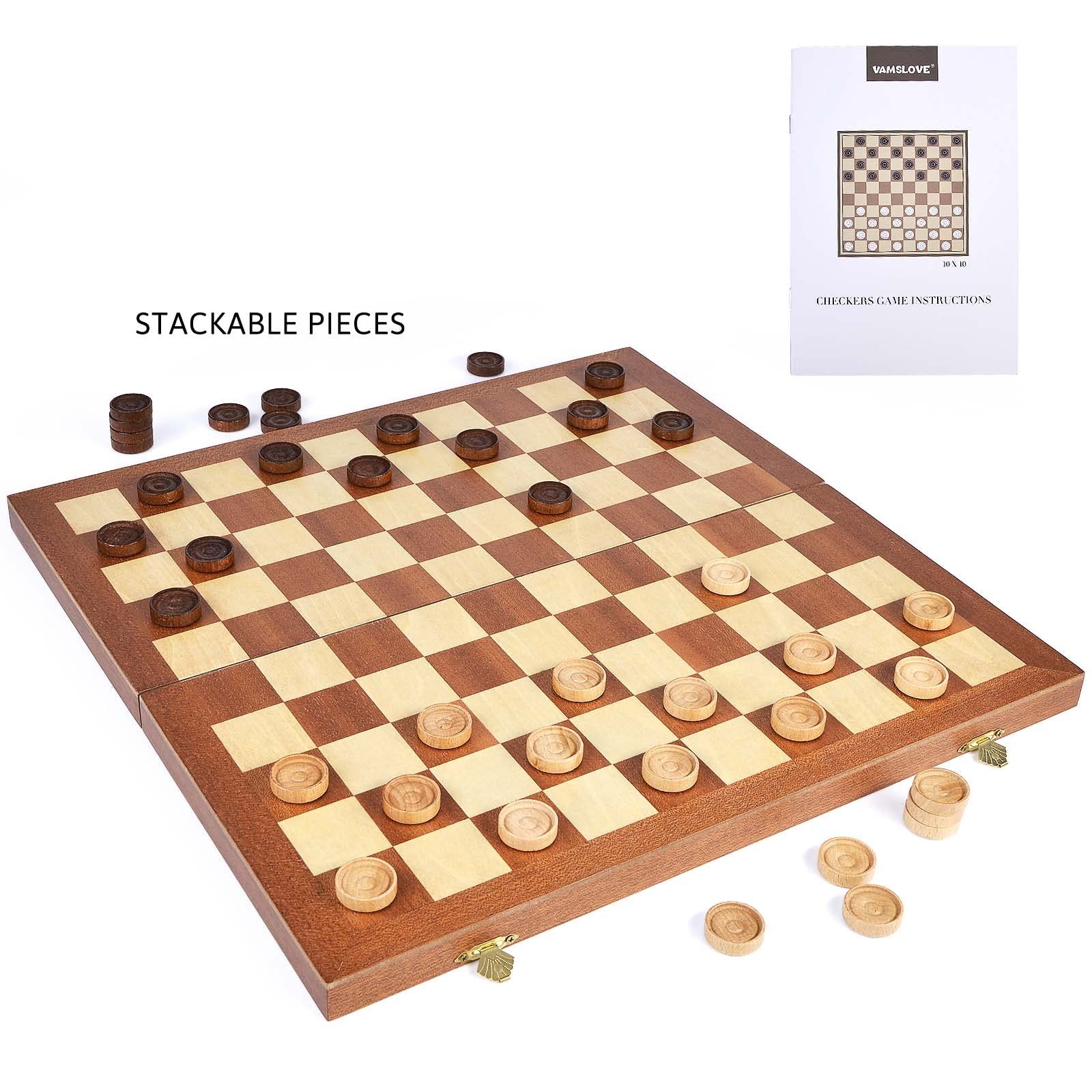 15inch Checkers Folding Wooden Game Set, 100 Square Checkerboard Internationa…