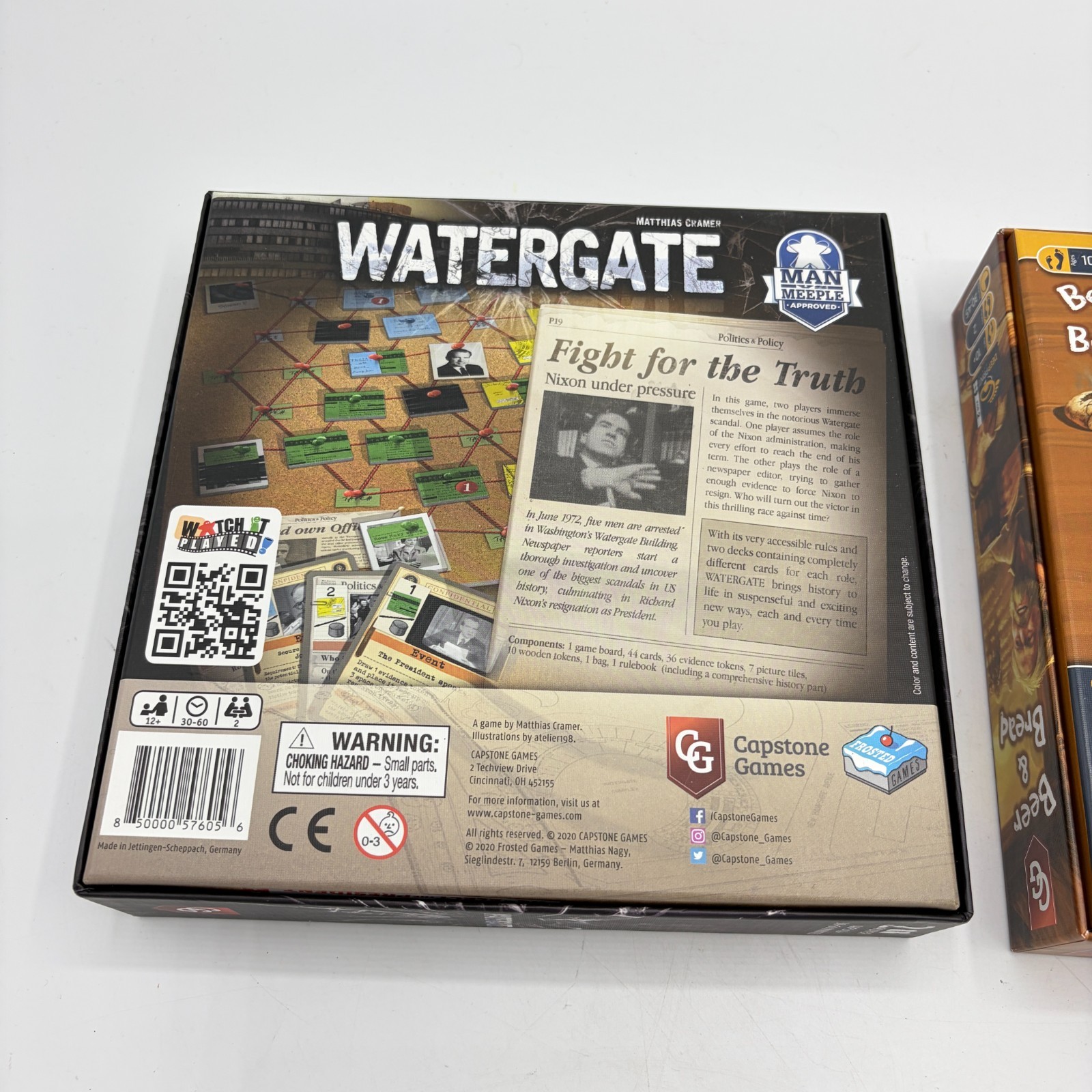 Board Game Lot of 2 Watergate + Beer & Bread Capstone Games 2 Player Strategy