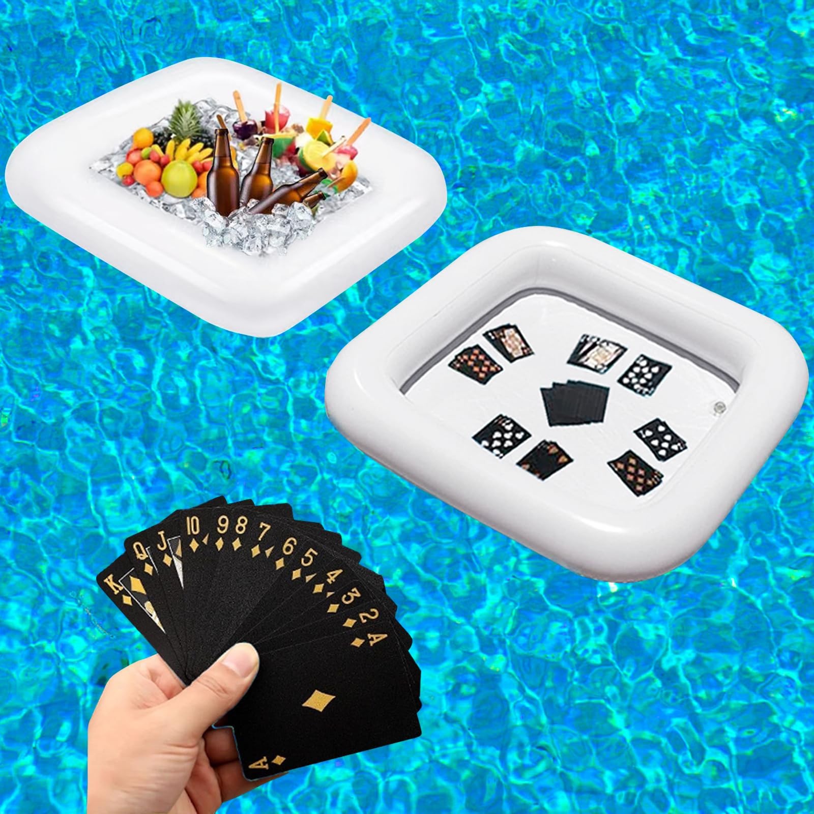 2 PCS Floating Pool Game Table with Waterproof Playing Cards for Summer Pool …
