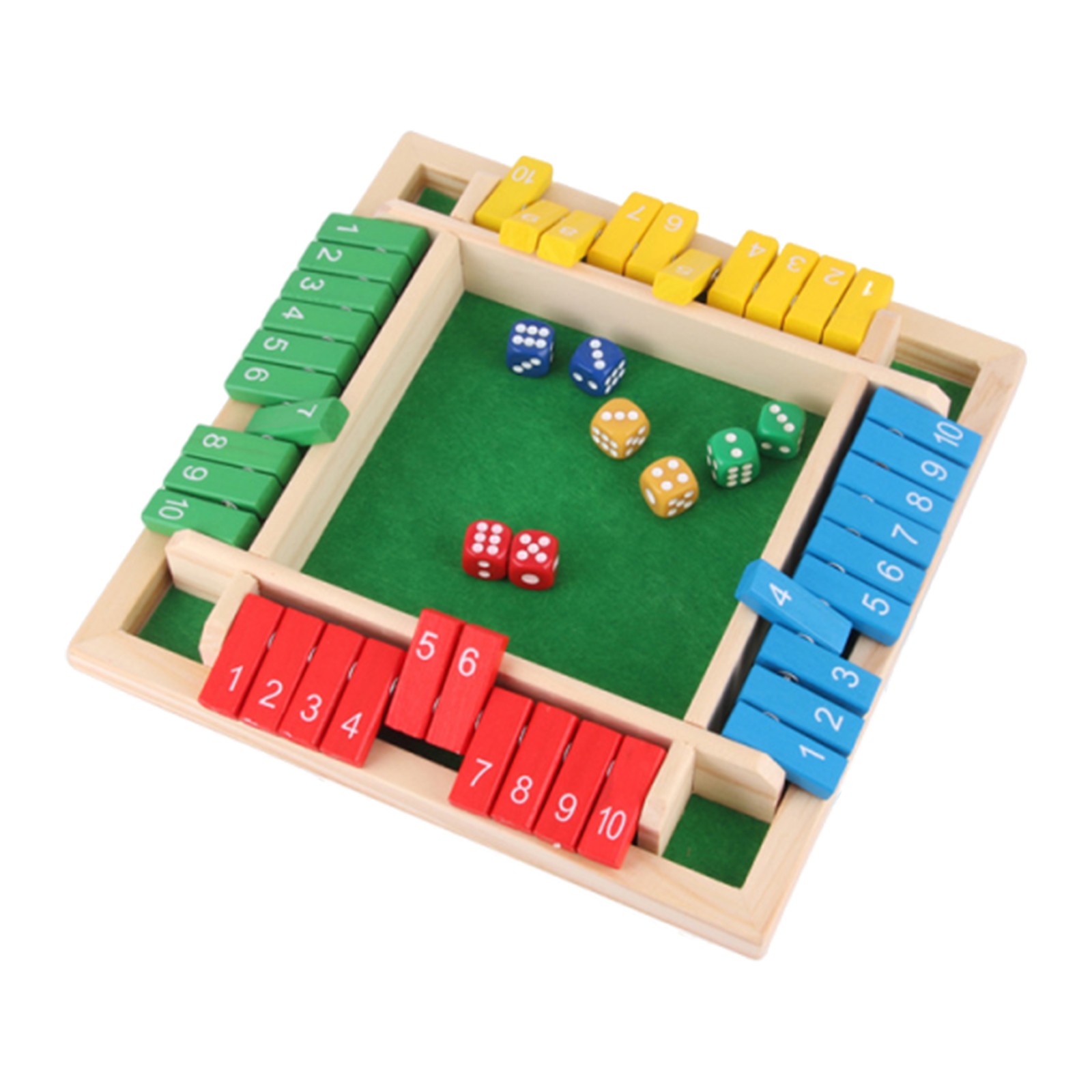 Wooden Dice Board Game Shut The Box for 4 Players Flaps & Dices Game Parent-chi