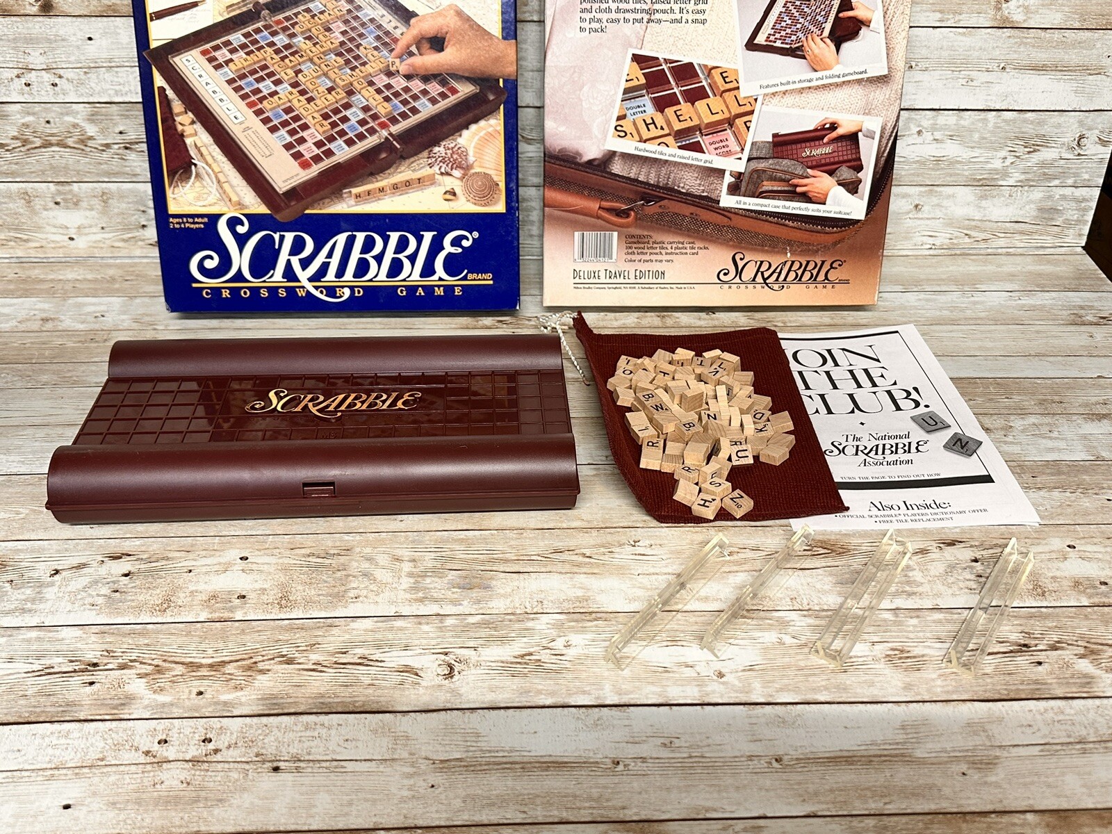 SCRABBLE ~ 1991 Deluxe Travel Edition ~ Mini Wood Tiles ~