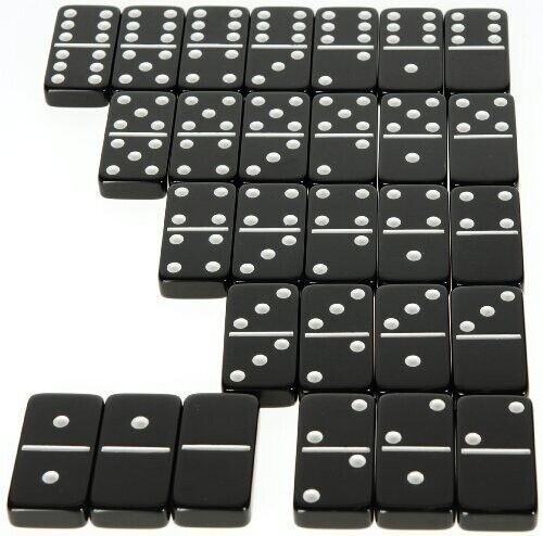 Dominoes Double Six Jumbo Set of 28 Black title w/White Dots (US Seller)