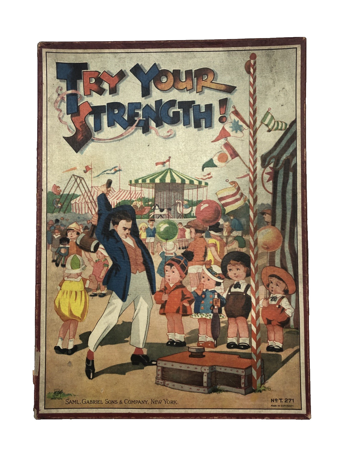 Rare Saml. Gabriel Sons & Co. Board Game Try Your Strength NY- Germany Complete