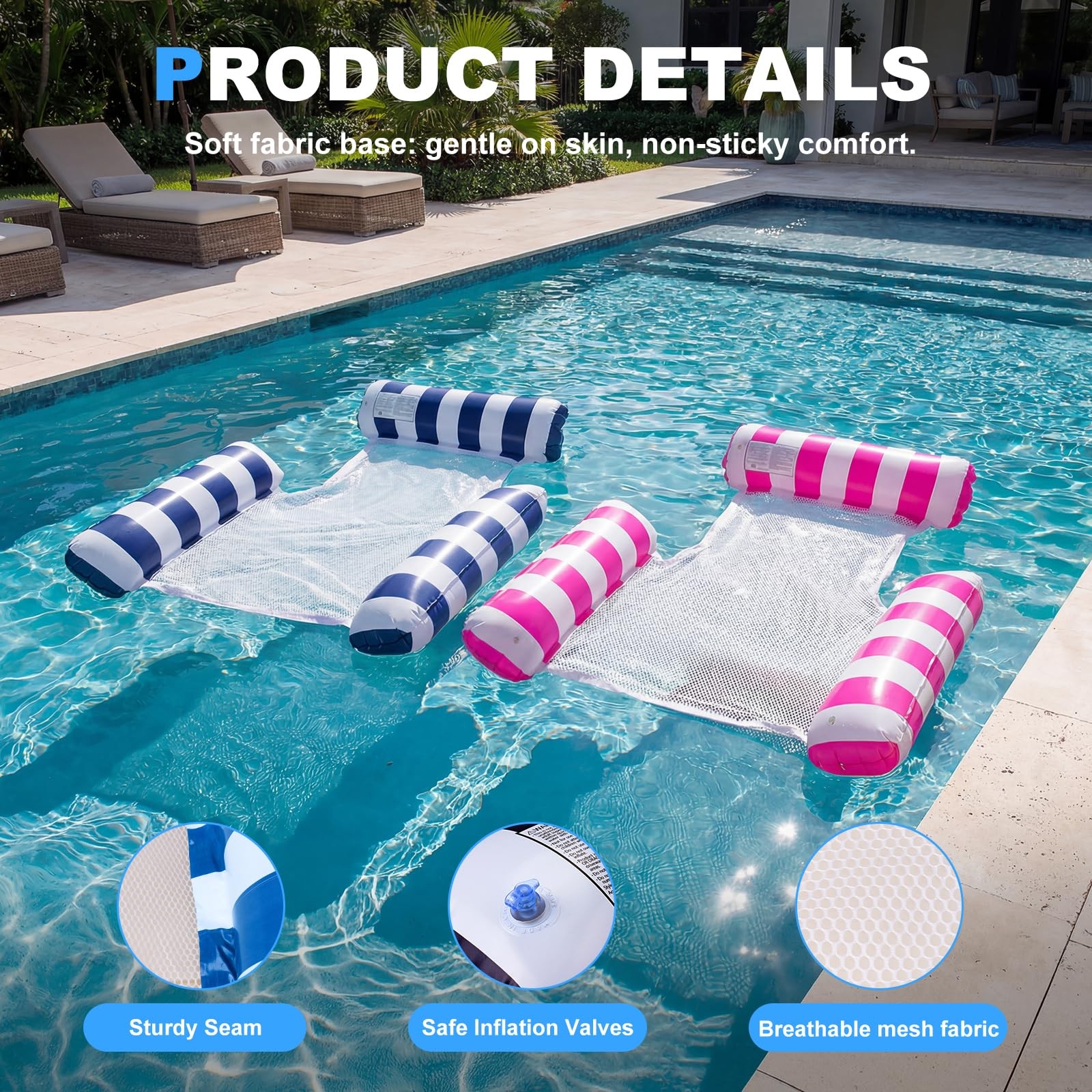 Pool Float 2 Pack Heavy Duty Non Stick PVC Mesh Seat Dark Blue Pink SULIMRA Lake