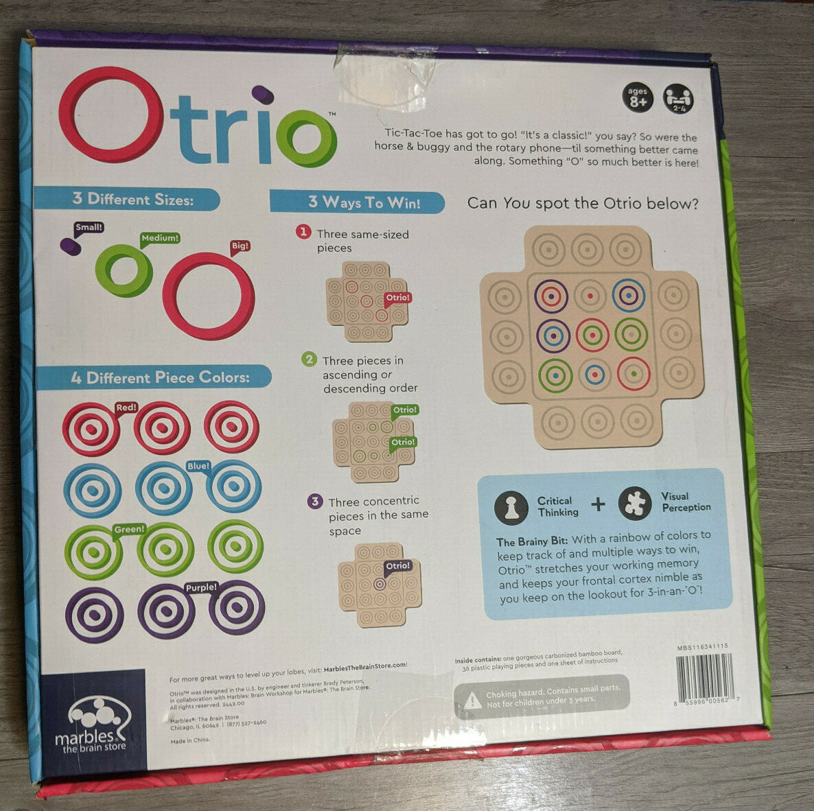 Otrio Board Game Complete Wooden Strategy, Marbles Brain Workshop, Played Once