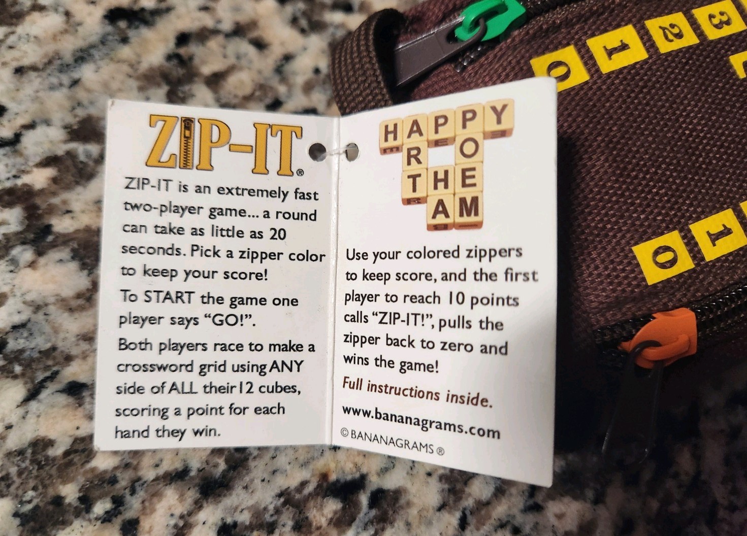 ZIP-IT Word Game Bananagrams New (20 Second Crossword Tile Race – 2 Player)