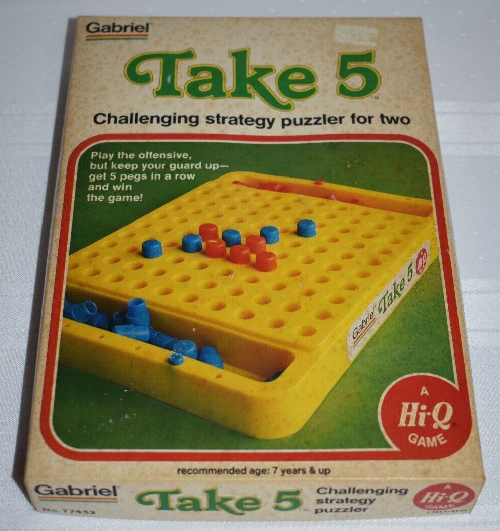 1977 TAKE 5 Gabriel Strategy Game Hi-Q Puzzle Vtg w/Instructions New HONG KONG