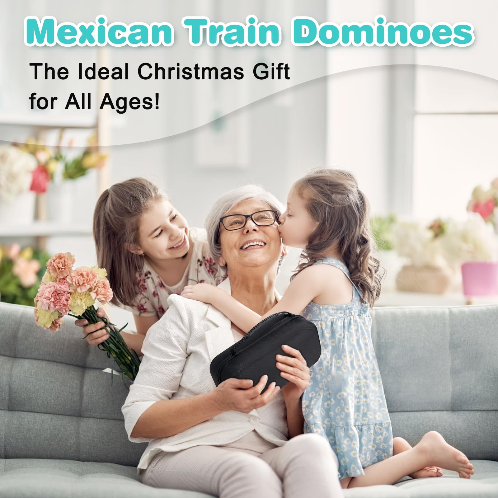 Mexican Train Dominoes Set with 4 Wooden Racks, Double 12 Dominos Game with 9…