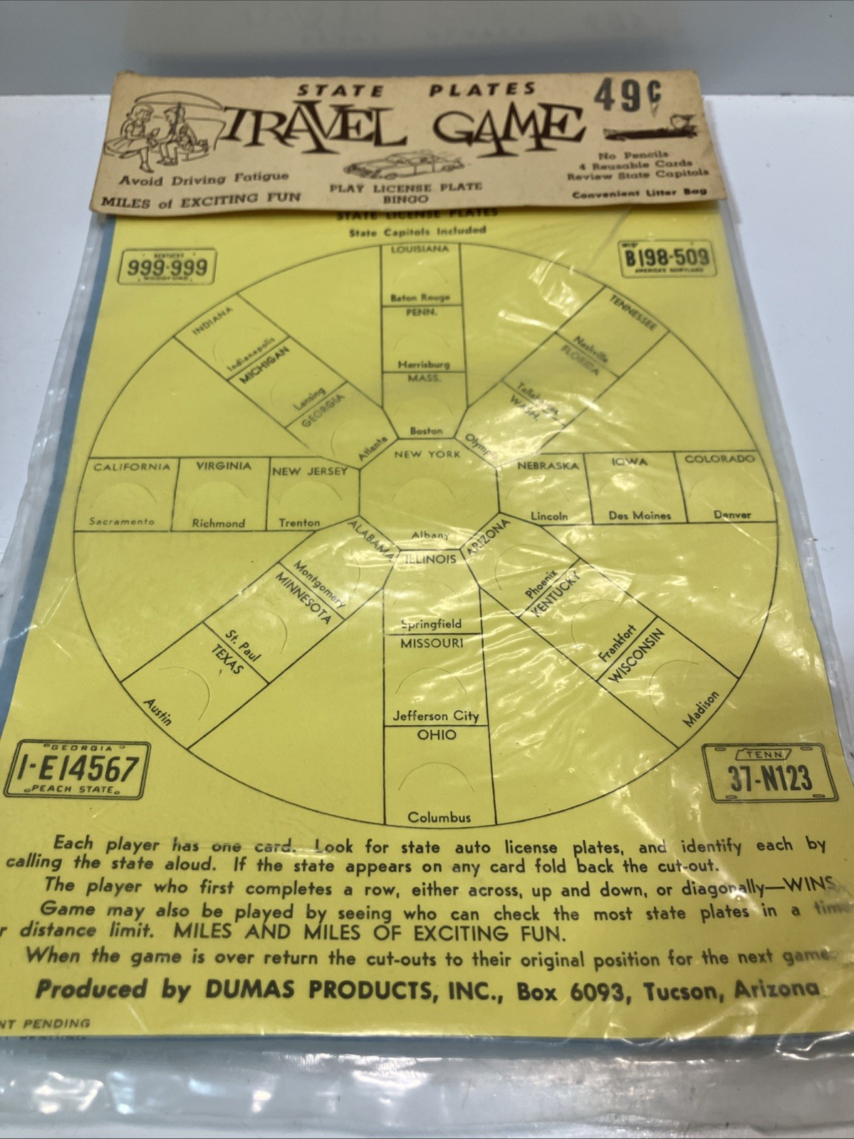 Vintage 1950s/60s Dumas Products License Number Plate Game Family travel set