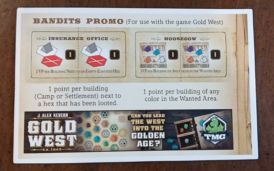 Tasty Minstrel Boardgame Gold West – Bandits Promo Bag New