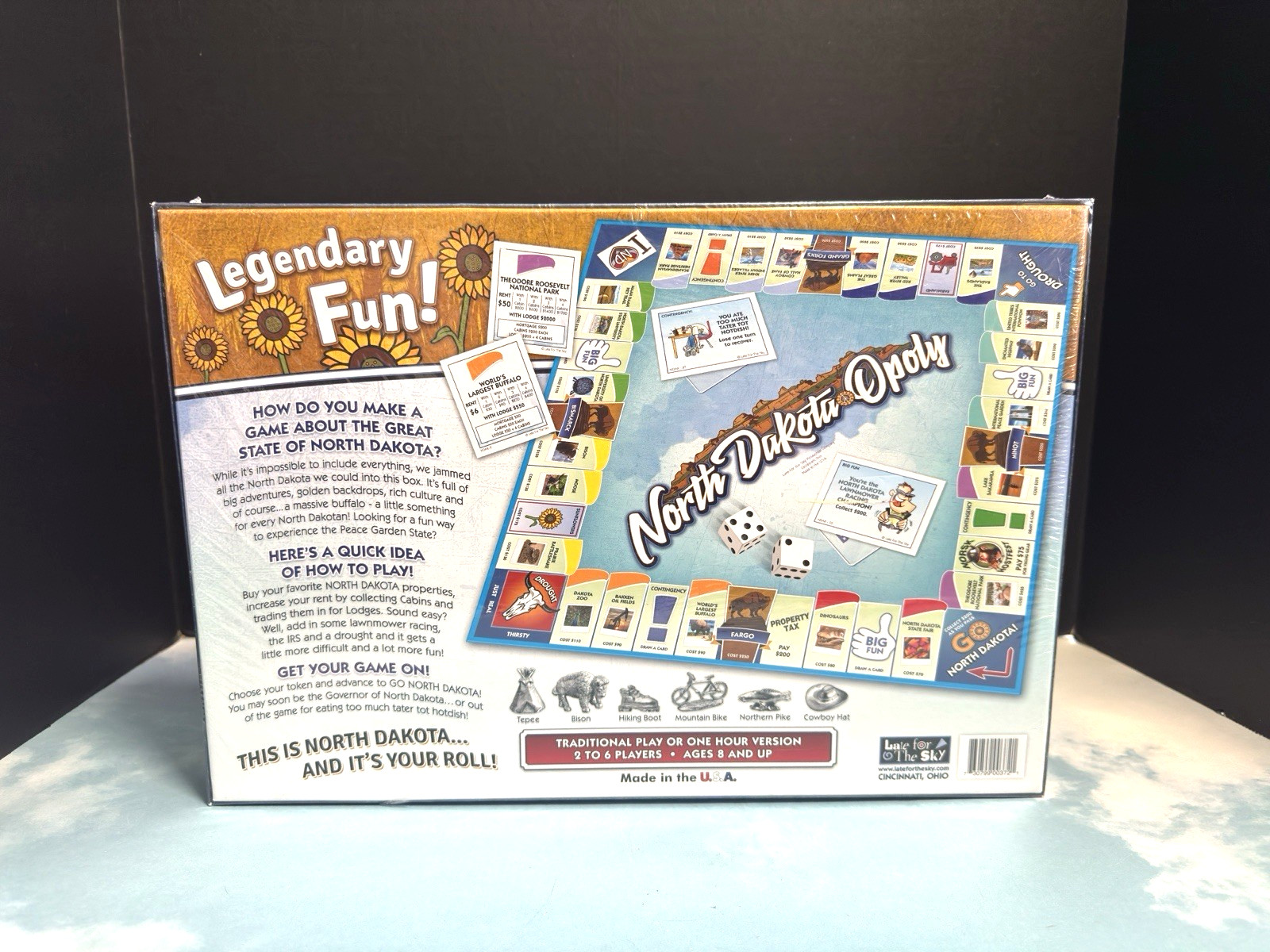 North Dakota-Opoly Monopoly style board Game Celebrating Peace Garden State NEW