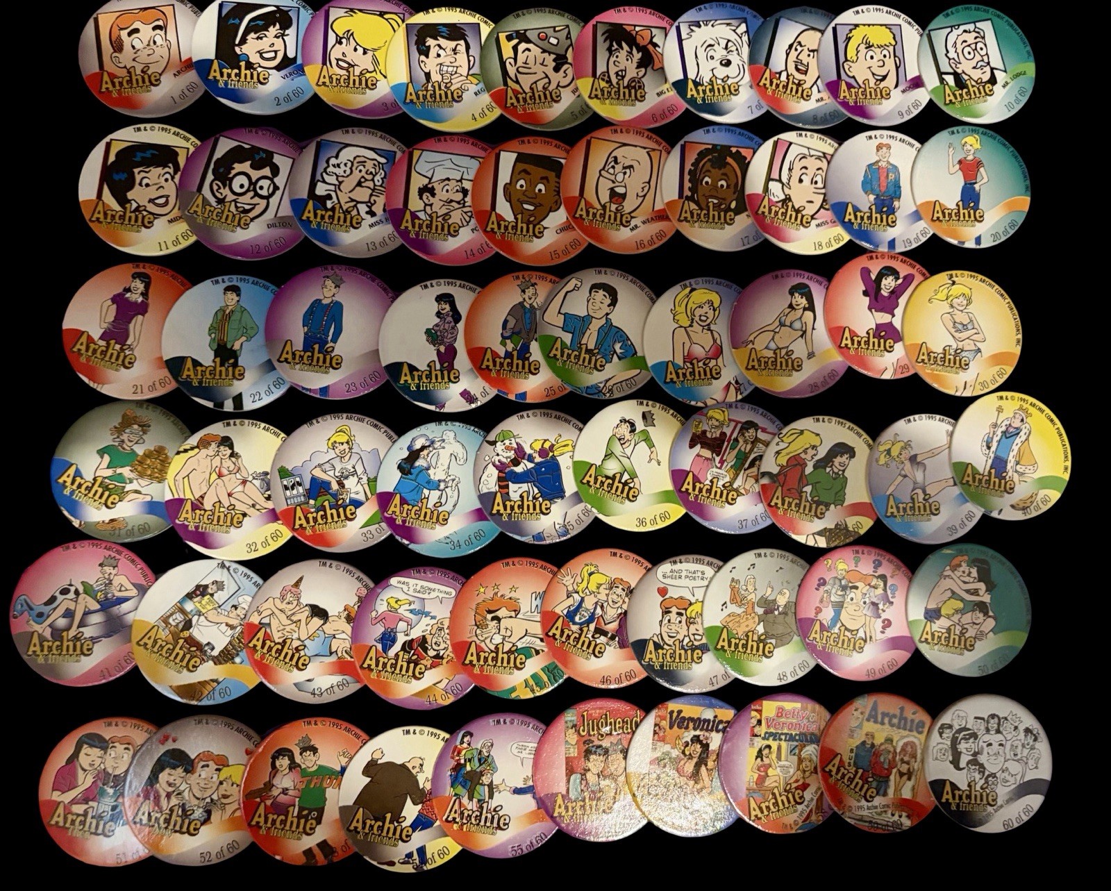 90s Pogs Lot Of 60 Archie Comics POGs
