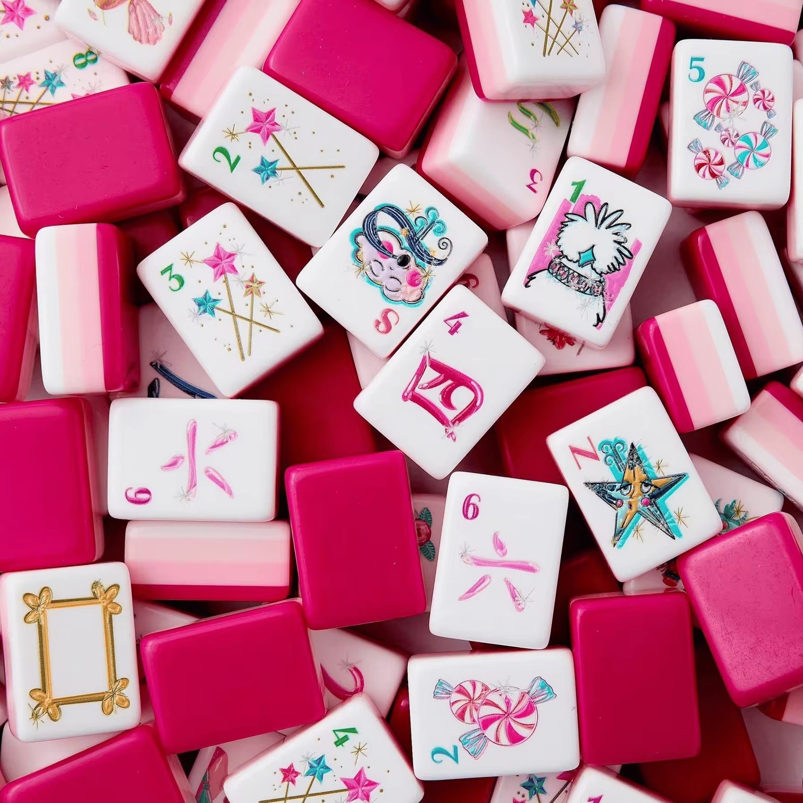 Engraved American Mahjong Tiles set . Glitter themed acrylic engraved