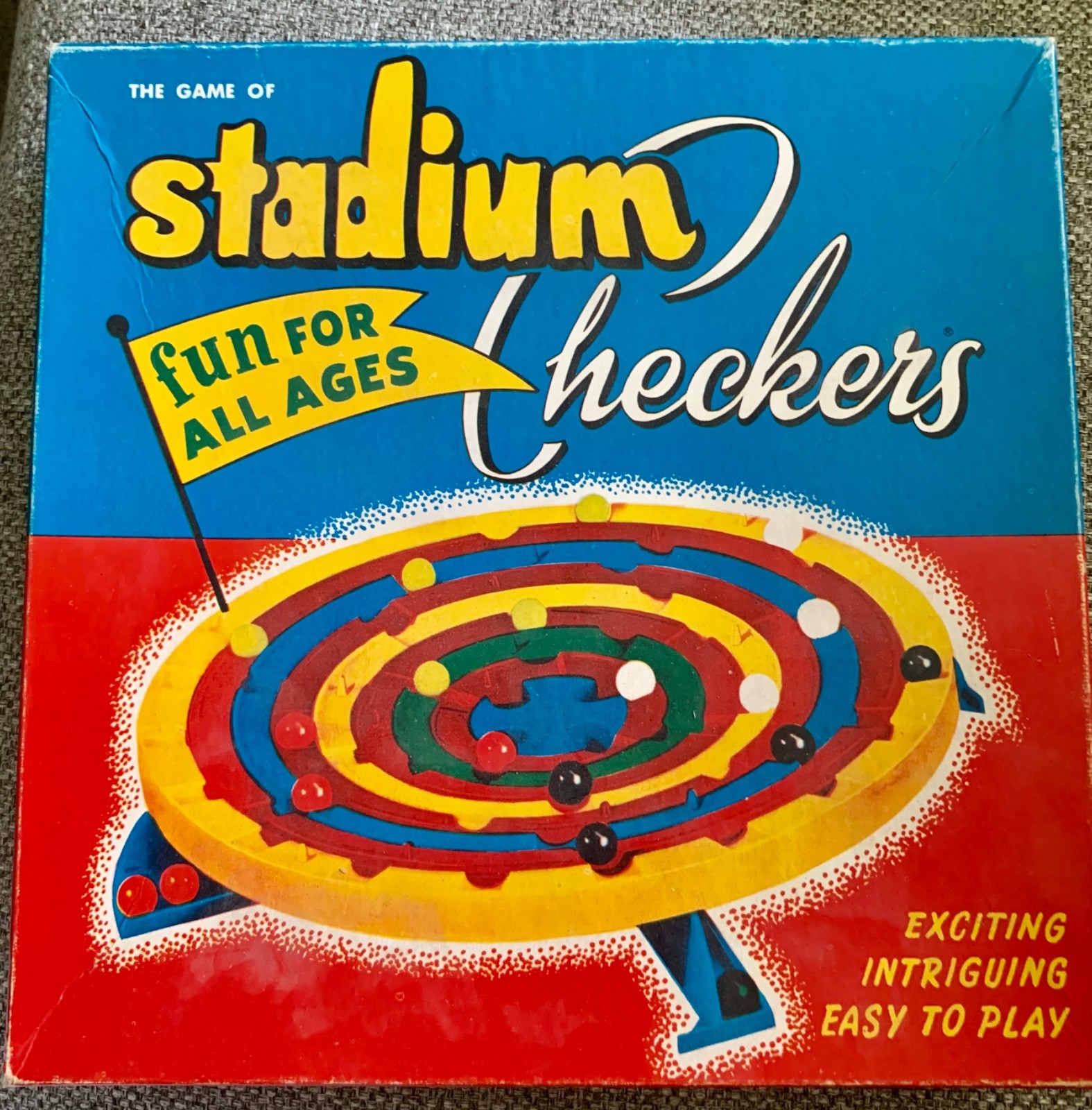 Vintage 1952 Stadium Checkers Board Game Complete Marble Race Game Schaper #300