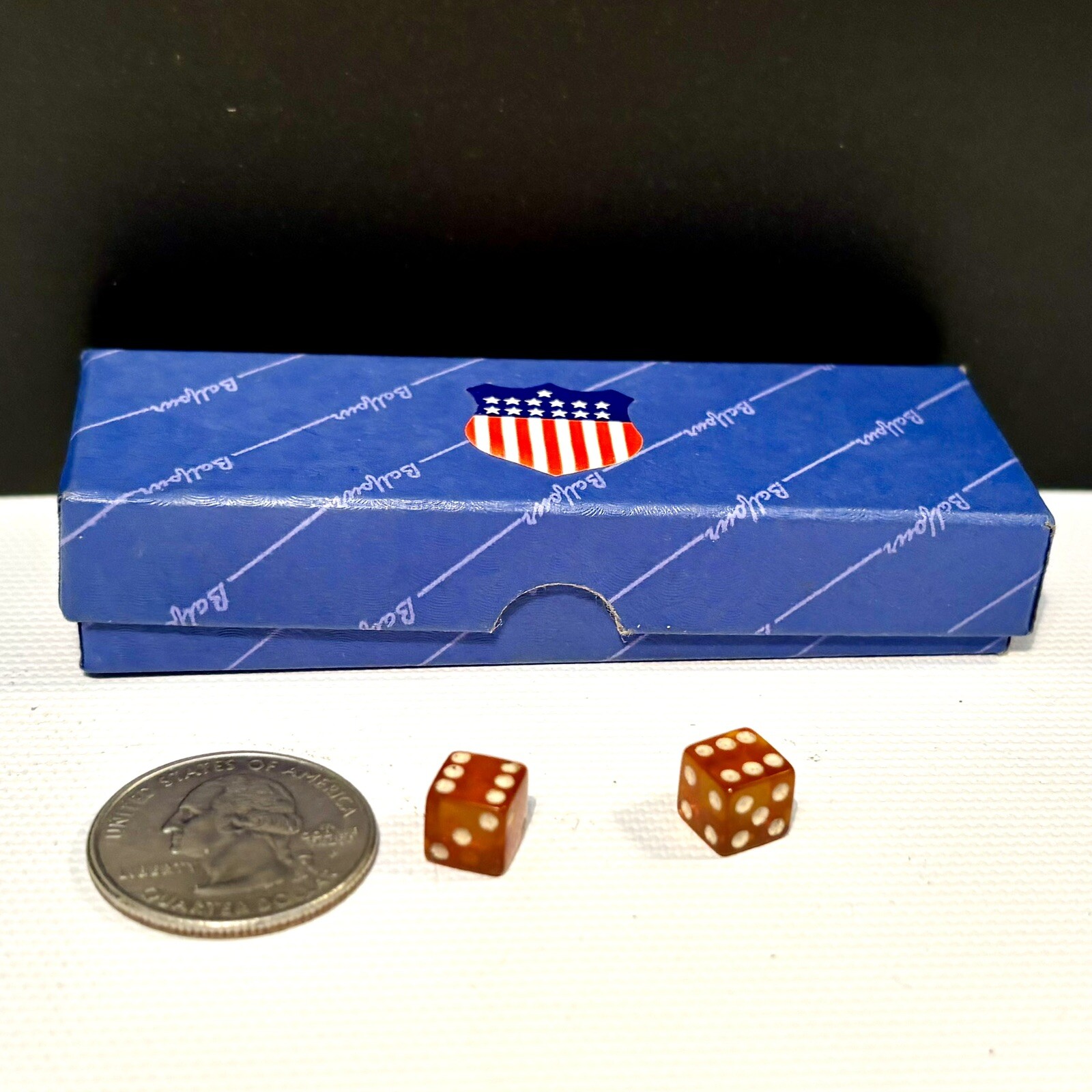 Resin Dice Patriotic Box USA Shield Red White and Blue Tiny Games Set of Two