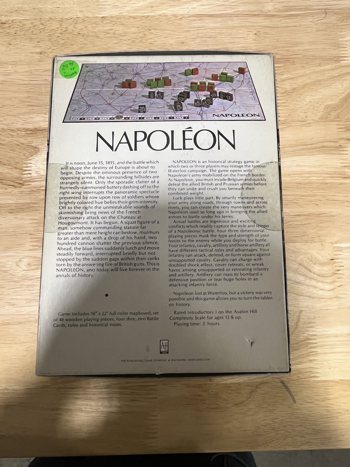 Napoleon: The Waterloo Campaign Game by Avalon Hill 826, 1977. 100% complete.