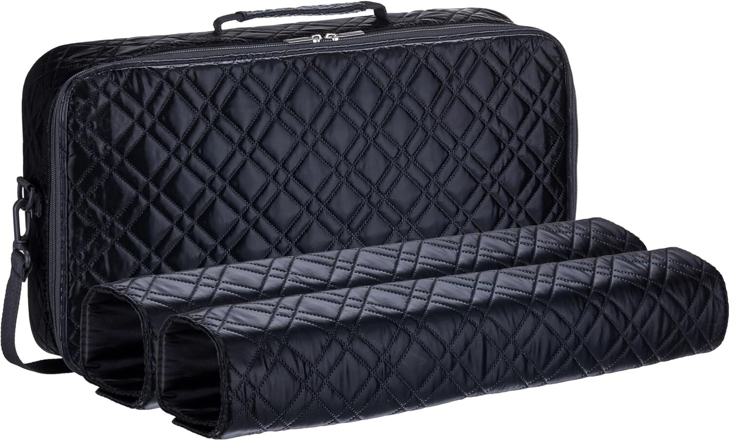 “Black” Quilted PU Leather Mahjong Carry Bag with Zippered Storage Pocket.