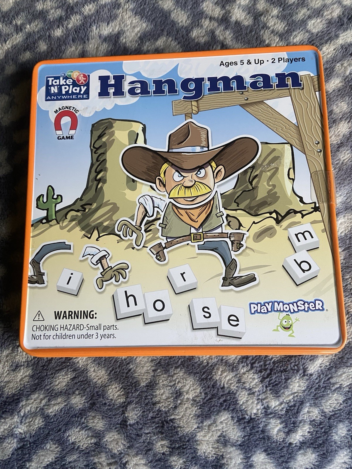 PlayMonster Take N Play Anywhere Hangman Magnetic Travel Game NEW in Tin Box