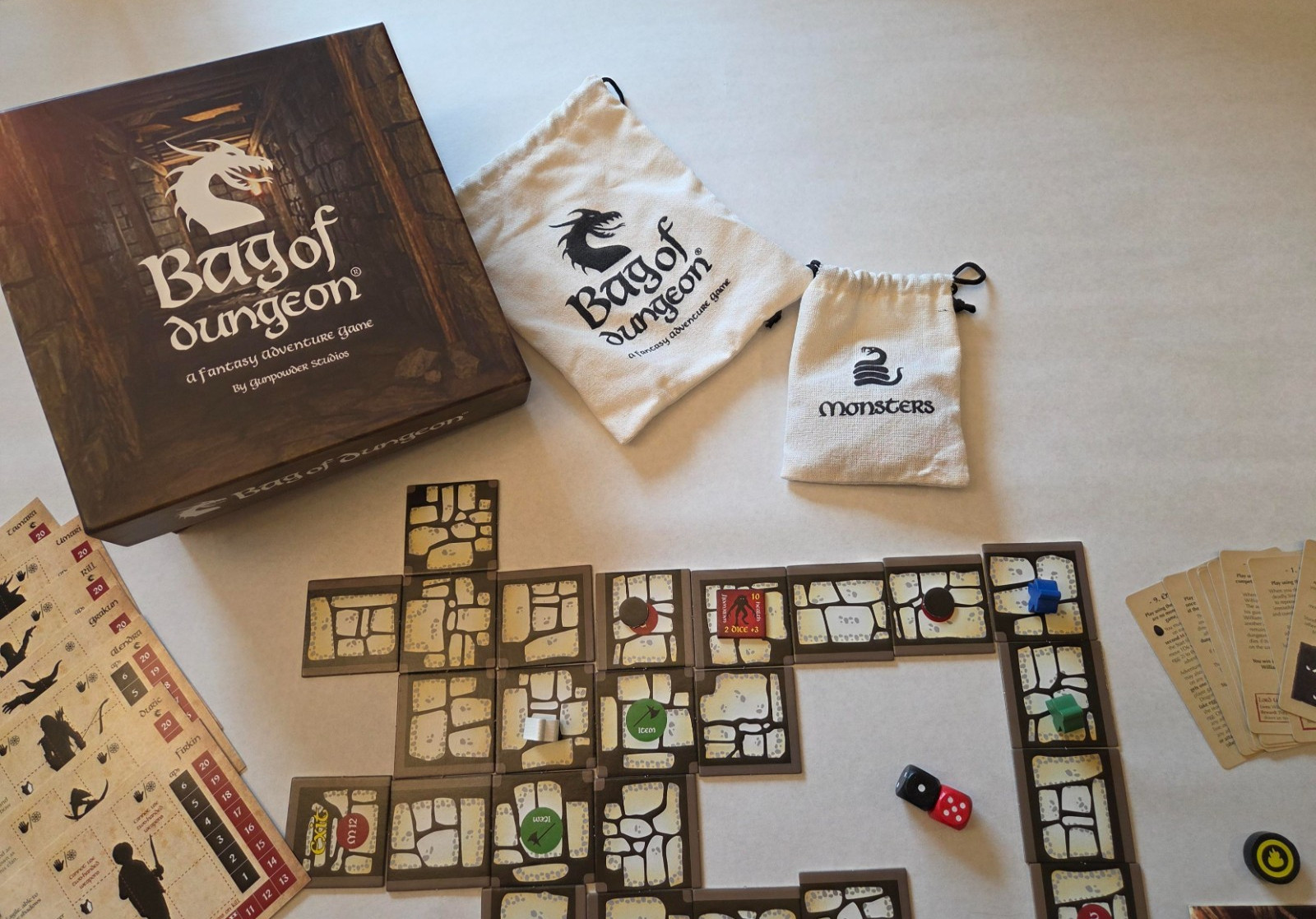 Bag of Dungeon Board Game + Legends Expansion Gunpowder Studios Complete (LOT)
