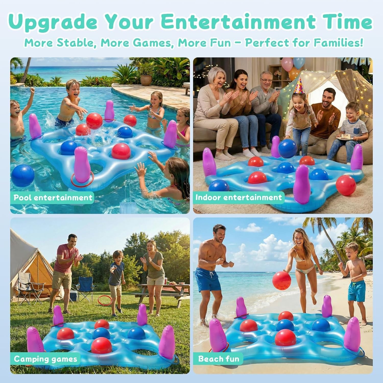 2-in-1 Premium Funny Inflatable Pool Game Modern Frosted Clear Tic-Tac-Toe & Rin