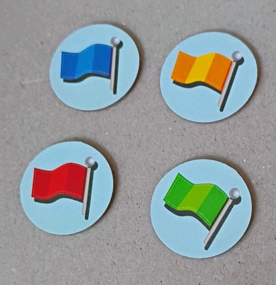 Machi Koro Legacy Replacement Flag Tokens Game 4 Piece Set Green Blue Red Orange