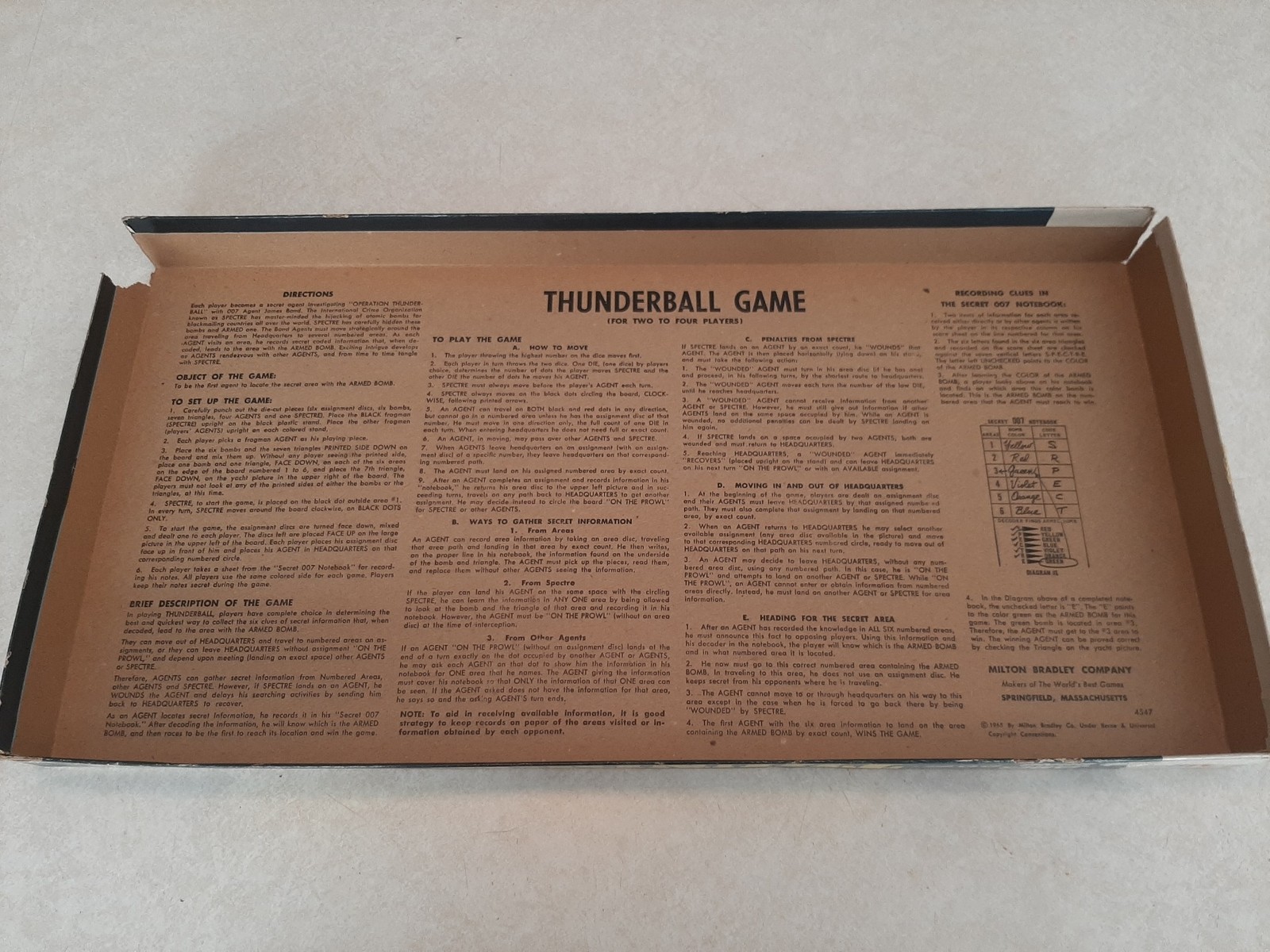 1965 Milton Bradley James Bond 007 Thunderball Game Mint Unpunched 100% Comp M3