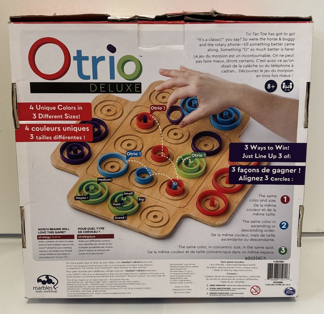 Otrio Deluxe Strategy Game By Marbles Brain Workshop Wooden Board 8+ Years