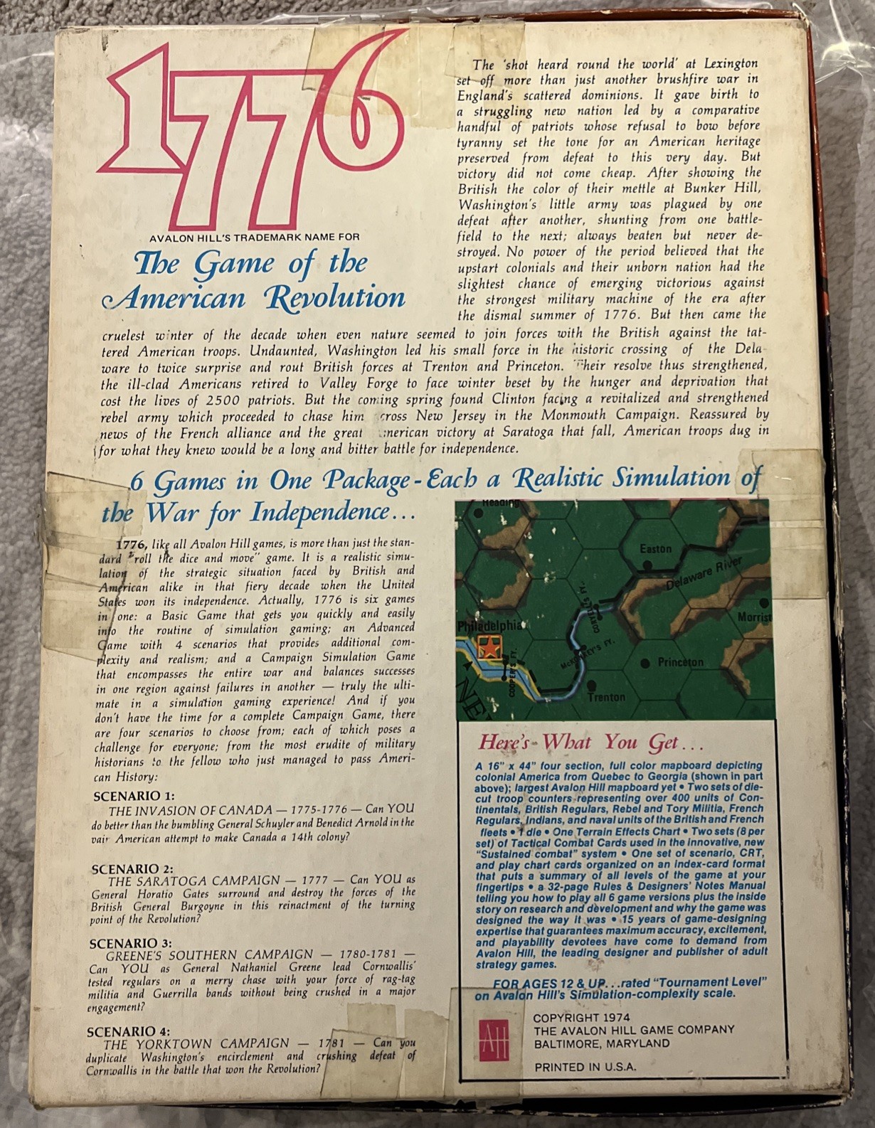 Avalon Hill 1776 Board Game American Revolutionary War Vintage 1974 Strategy