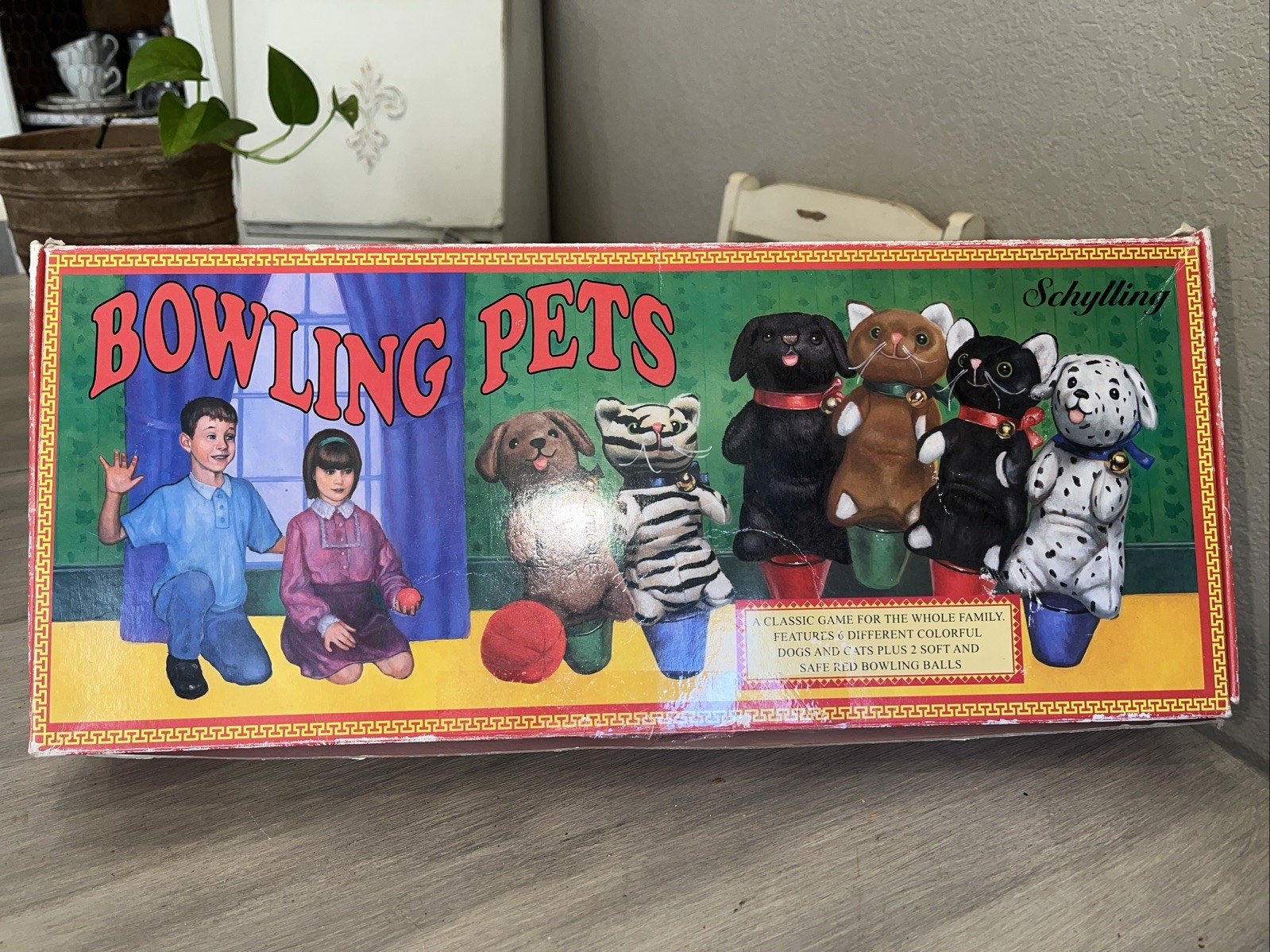 Vtg Schylling Bowling Pets Game 6 Colorful Plush Dogs/Cats RETRO Original Box