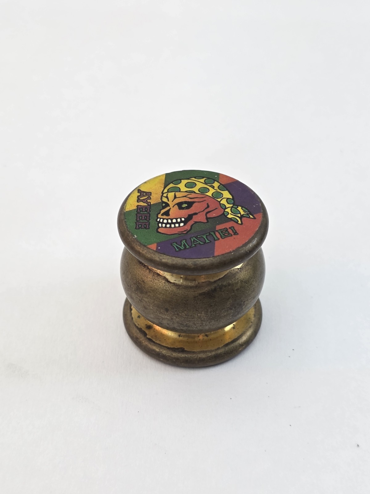 Vintage 90s Rohks The Original Bomber Solid Brass Pirate Skull Pog Slammer Foil