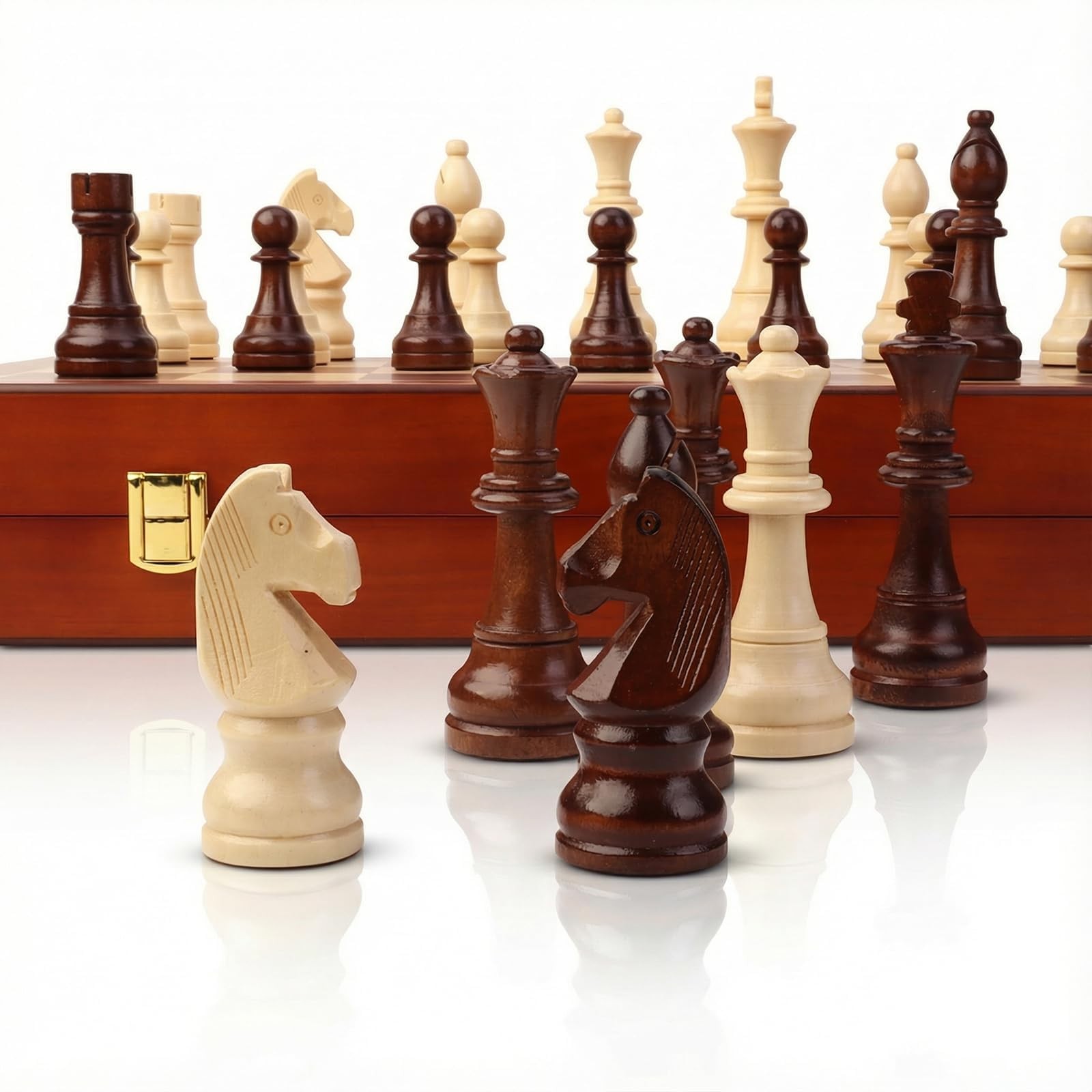20″ Extra Large Solid Walnut Wooden Chess Set for Adults – 4.25” King Staunt…