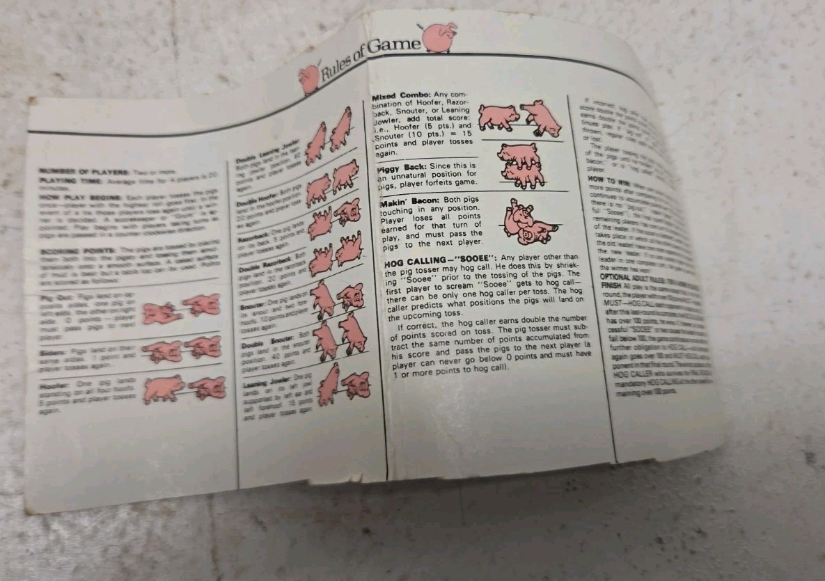 Vintage 1977 PIG MANIA PARTS Game Can, Pigs, Manual INCOMPLETE SET