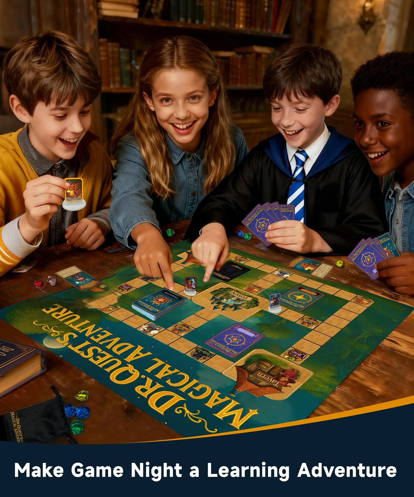 Dr. Quest’s Magical Adventure–Educational Board Game for Kids 8-12 Learn Spellin