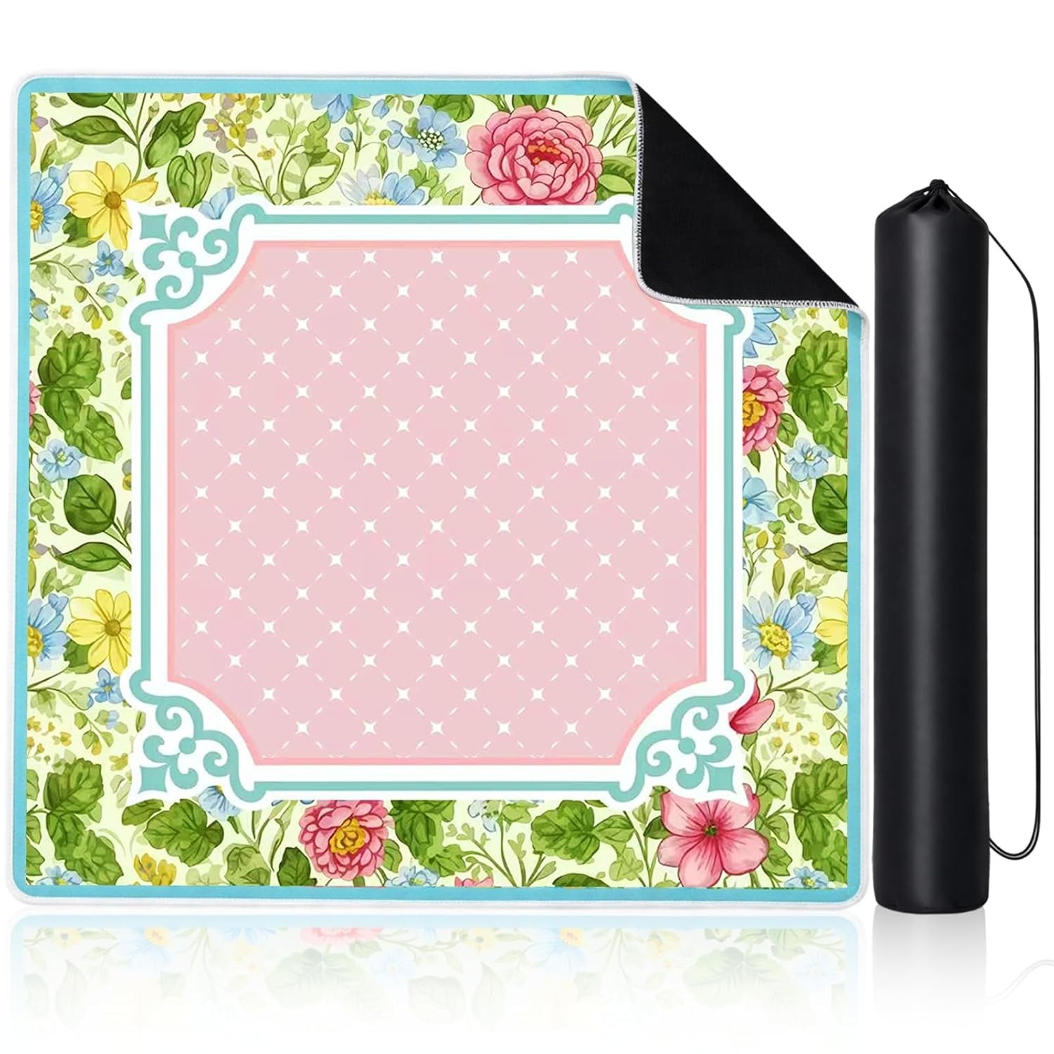 Floral Mahjong Table Covers 31.5″ x 31.5″ with Carrying Mahjong Mat for Table