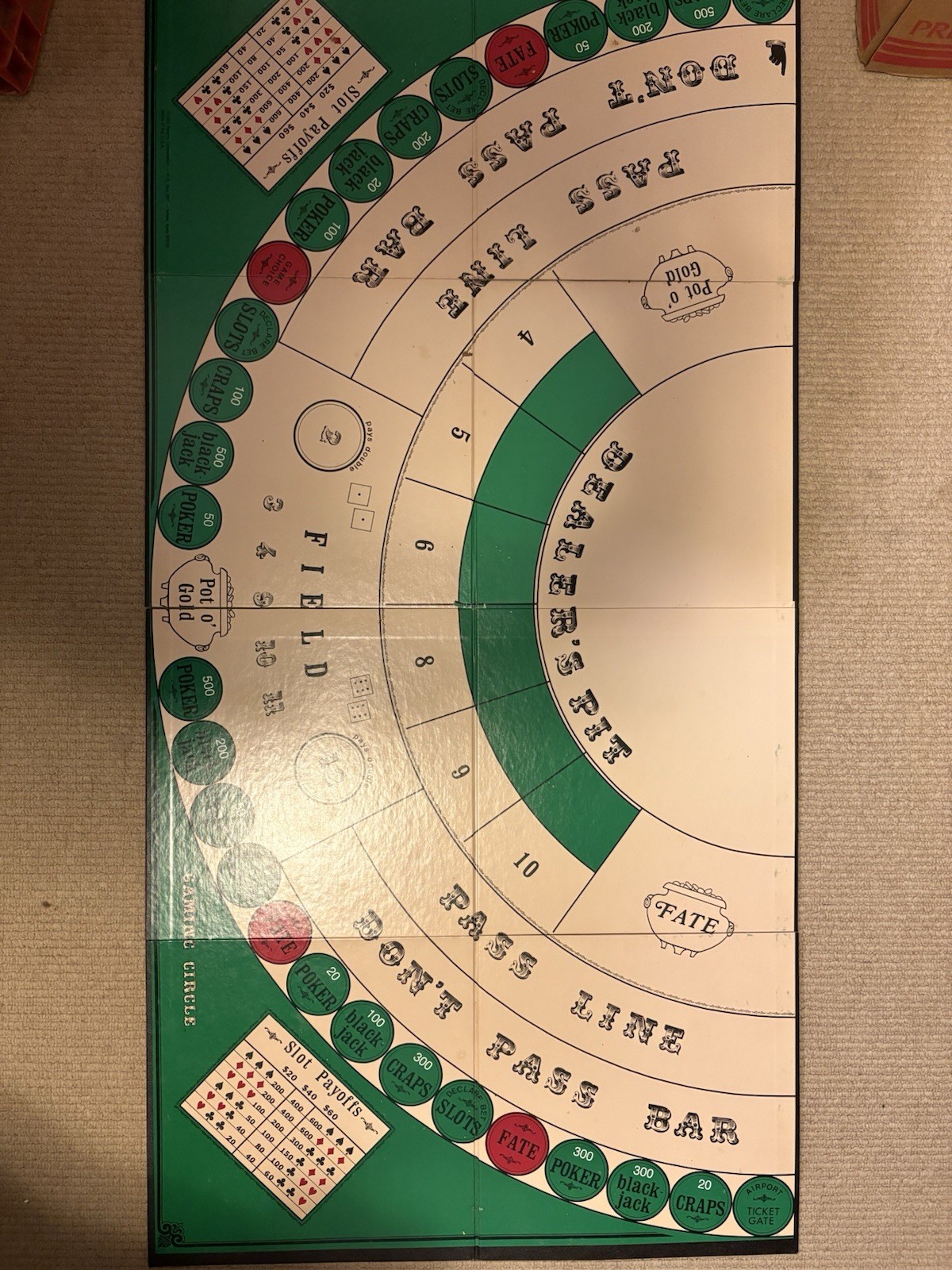 Reamy Corporation Gaming Circle Casino Board Game Dice Cards Play Money 1985