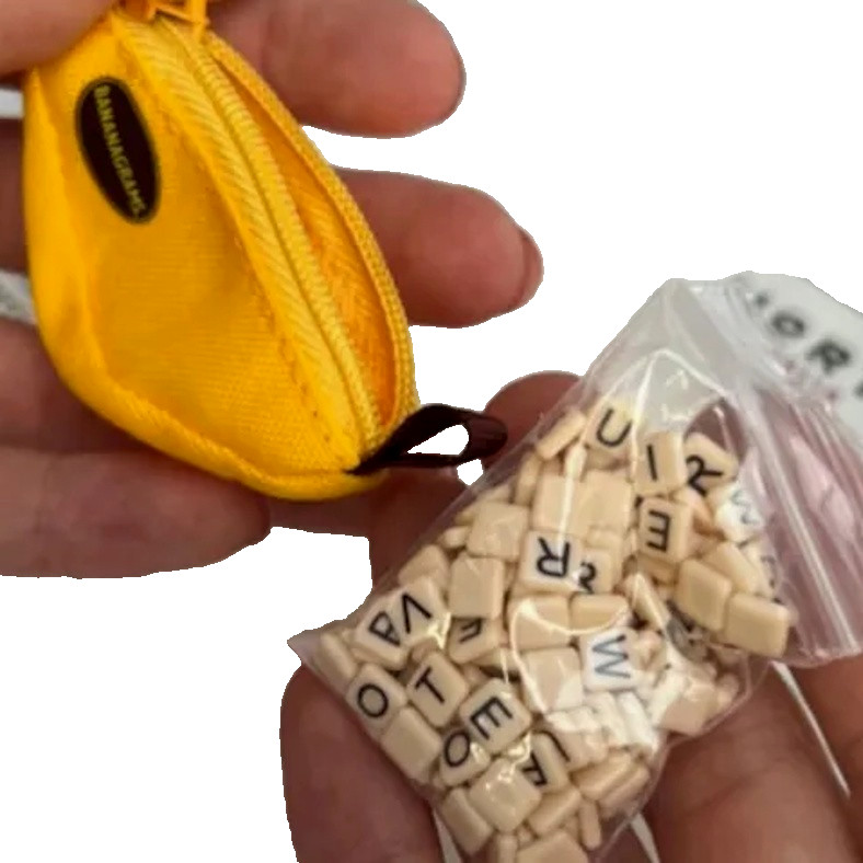 Worlds Smallest Bananagrams Family Word Game Mini Travel Size 1 Pouch 14 Tiles