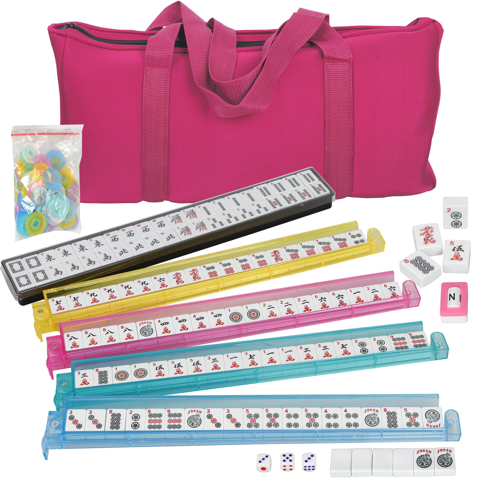 American Mah Jongg 166 Tile Mahjong Set 4 All-in-One Rack Pushers w/Portable Bag