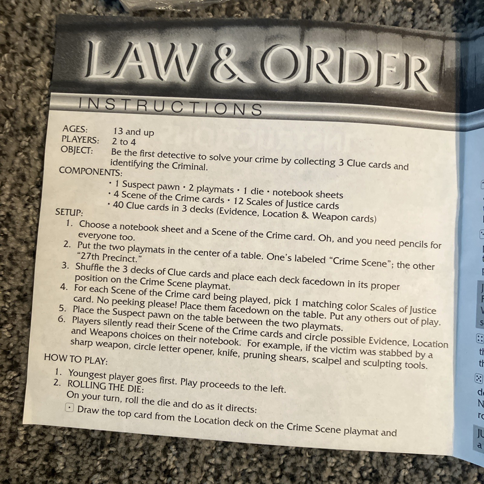 Law & Order Detective Board Game 4 Player Game New! Fun For Fans!